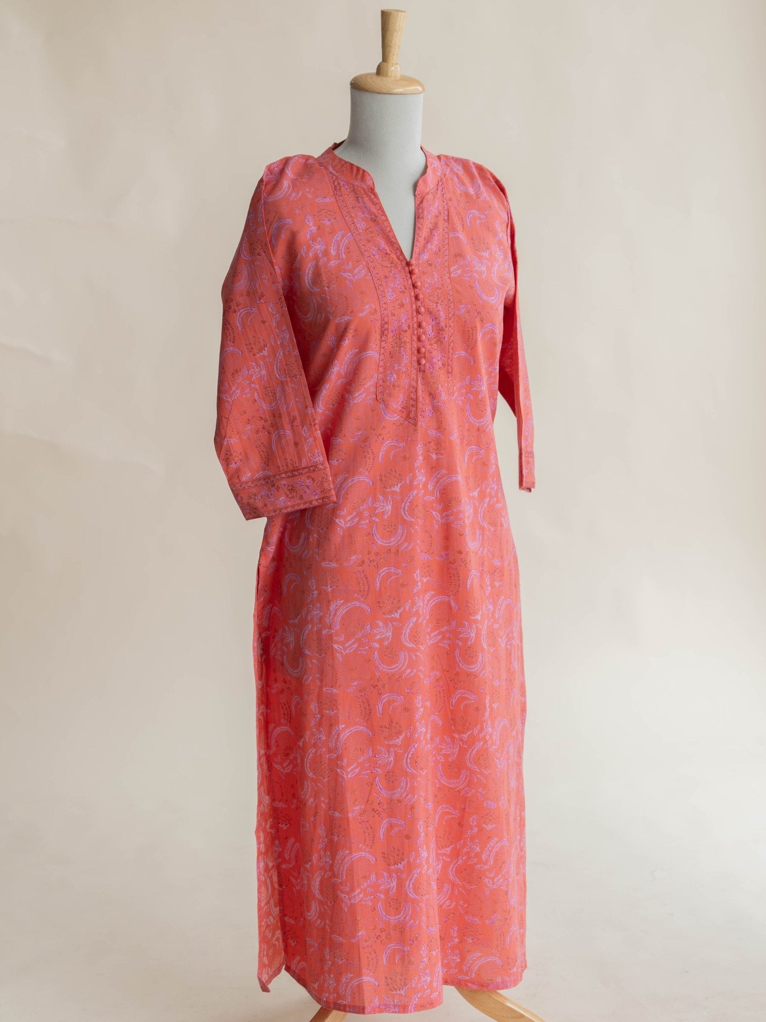 Rayana Cotton Block Printed Straight Kurta - AINA