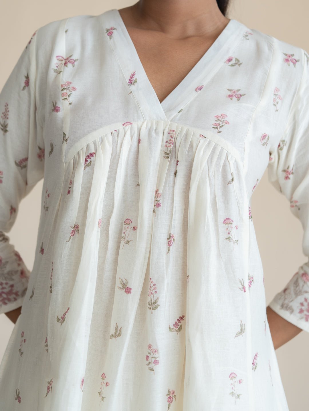 Rayla Chanderi Block Printed A-Line Kurta - AINA