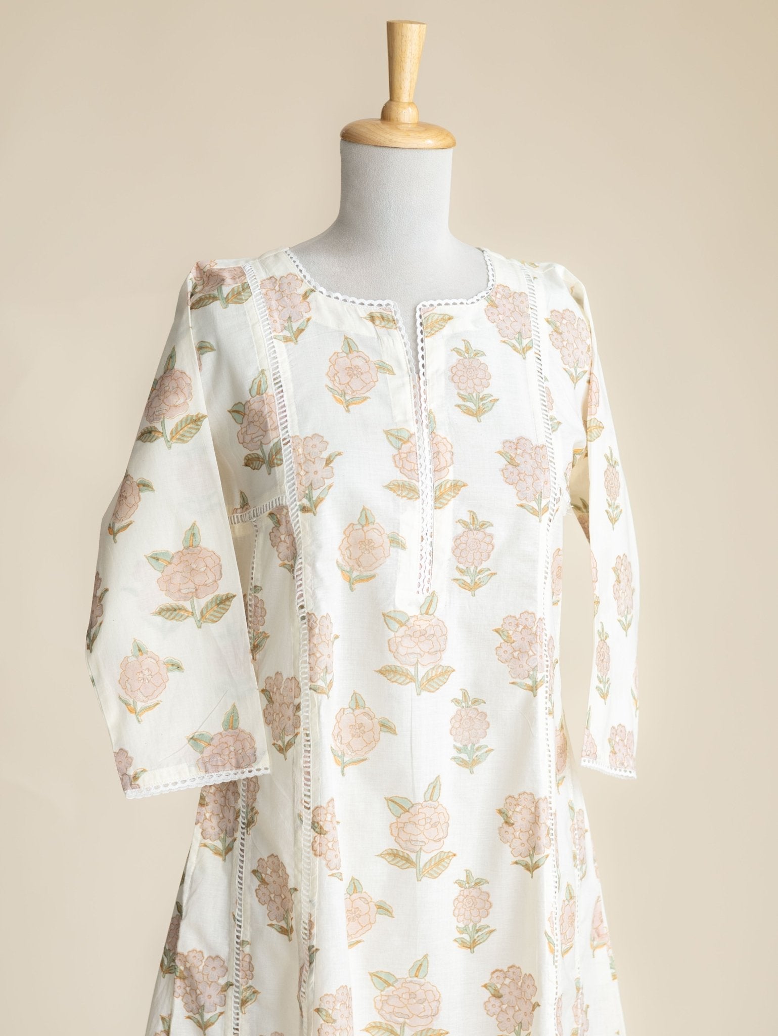 Razmi Cotton Block Printed A-Line Kurta - AINA