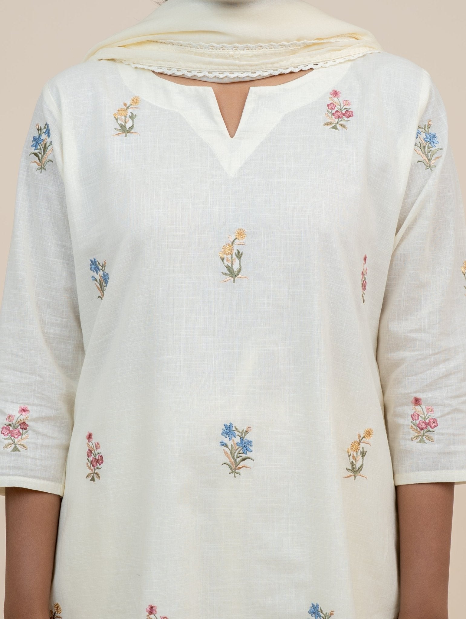 Reem Cotton Embroidered A - Line Suit Set - AINA