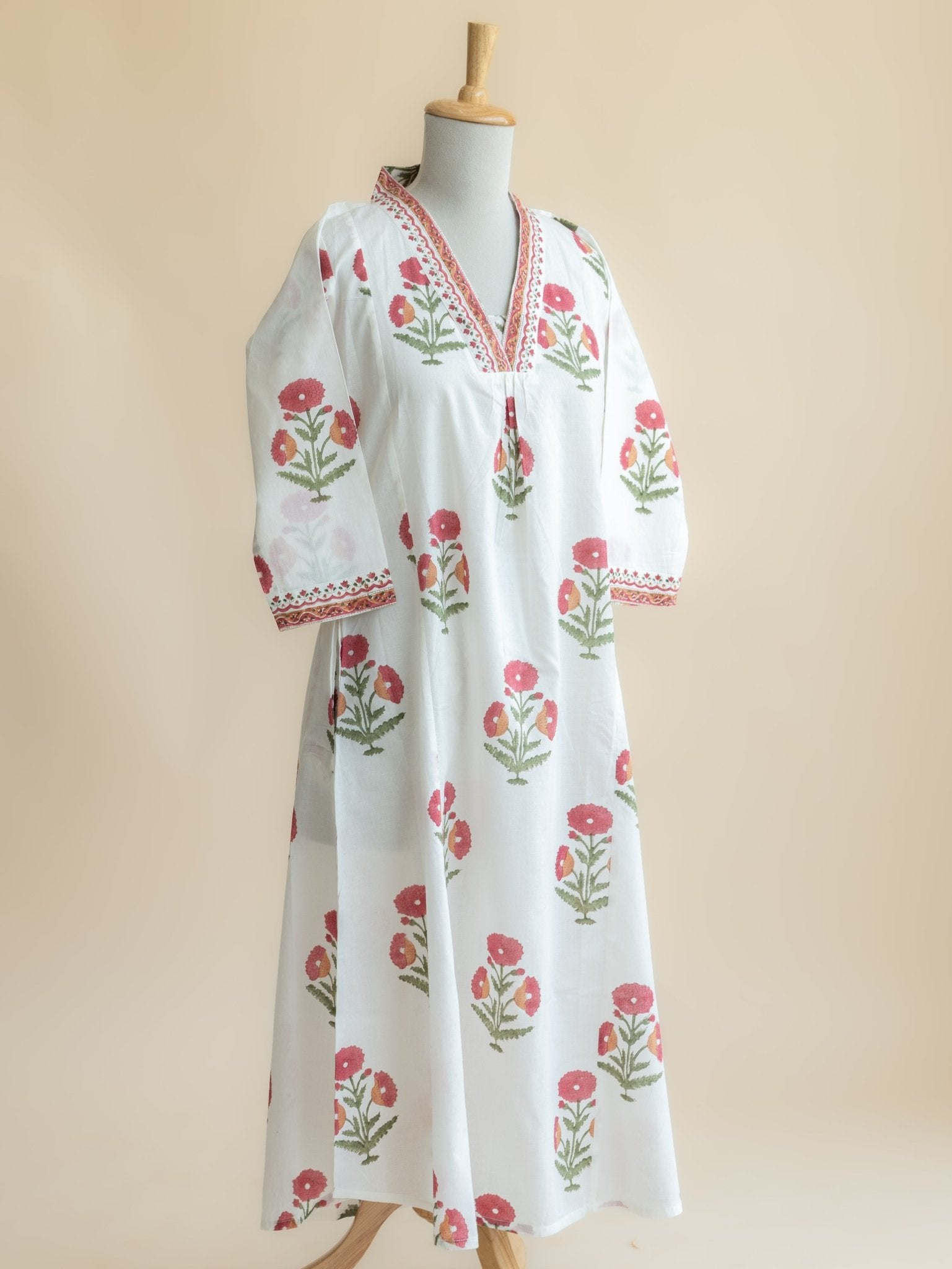 Reena Cotton Block Printed A - Line Kurta - AINA