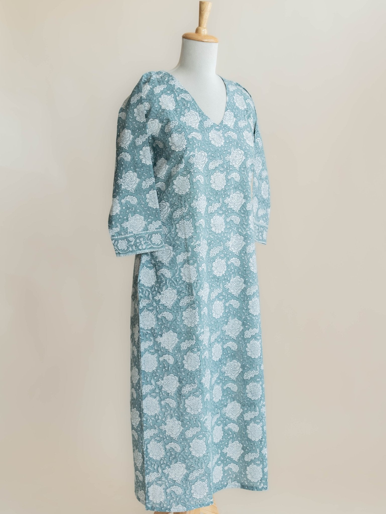 Rehal Cotton Block Printed Straight Kurta - AINA