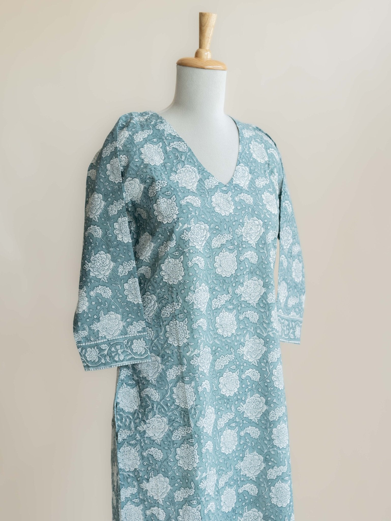Rehal Cotton Block Printed Straight Kurta - AINA