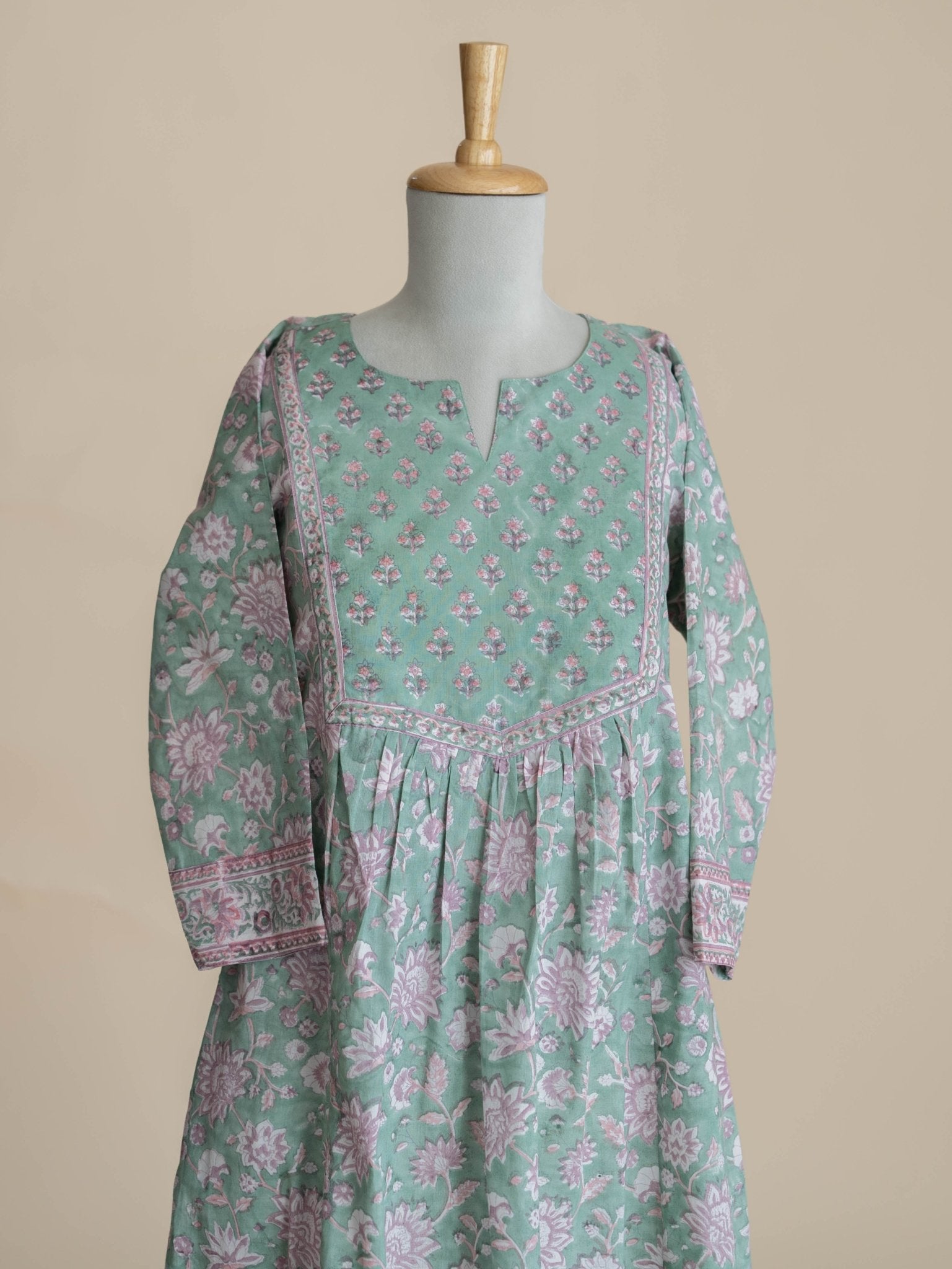 Rehma Cotton Block Printed A-Line Suit Set - AINA