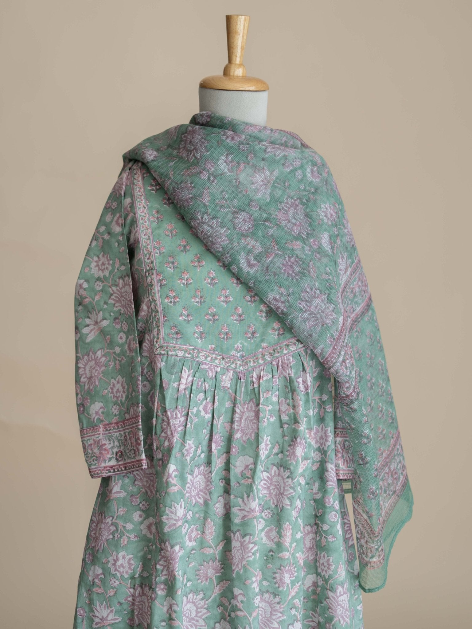 Rehma Cotton Block Printed A-Line Suit Set - AINA