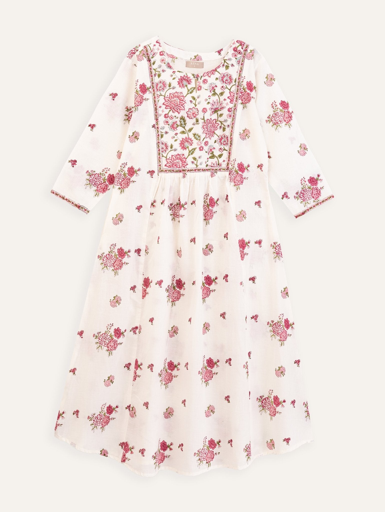 Rekha Cotton Block Printed A - Line Kurta - AINA
