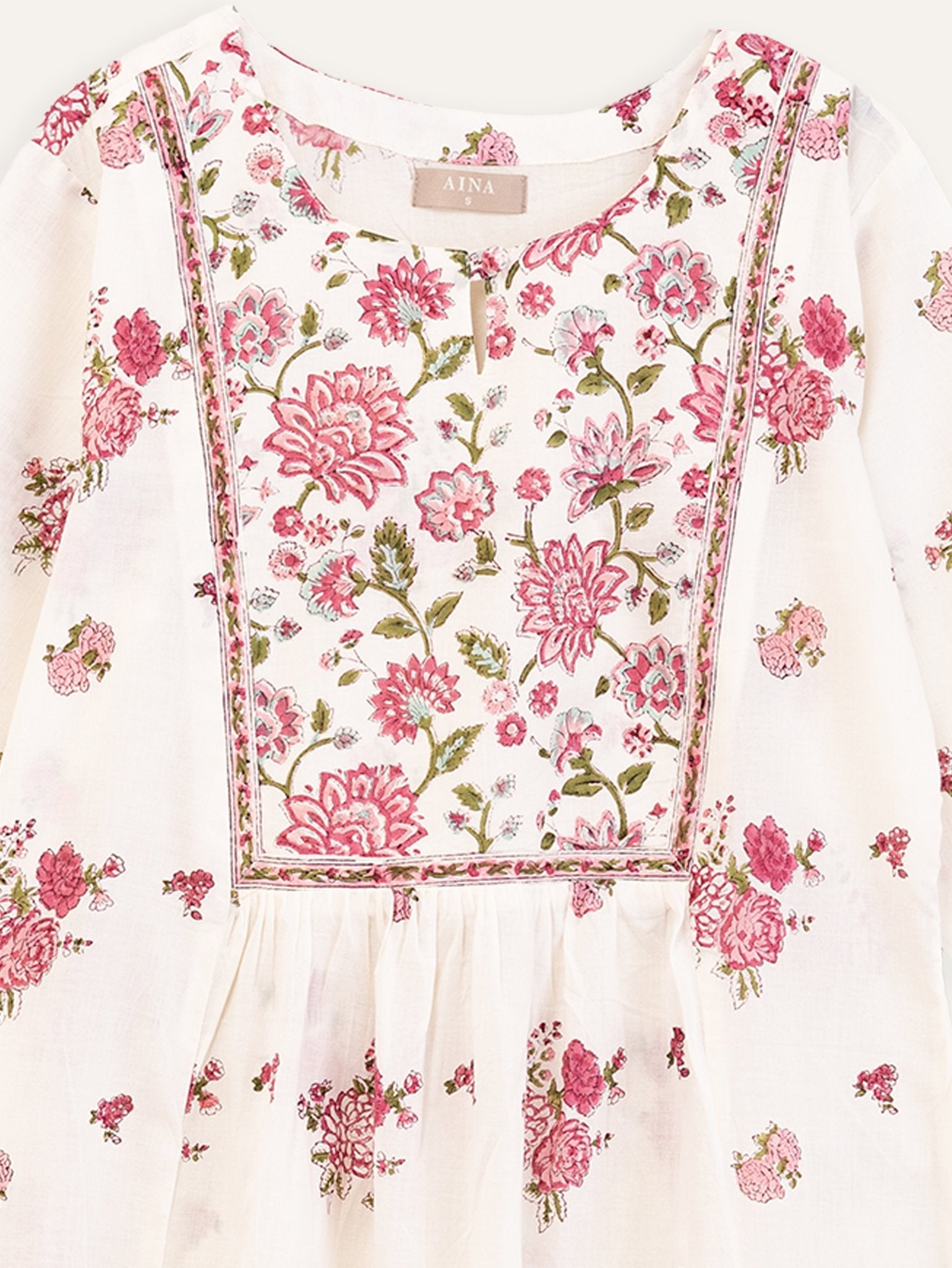 Rekha Cotton Block Printed A - Line Kurta - AINA
