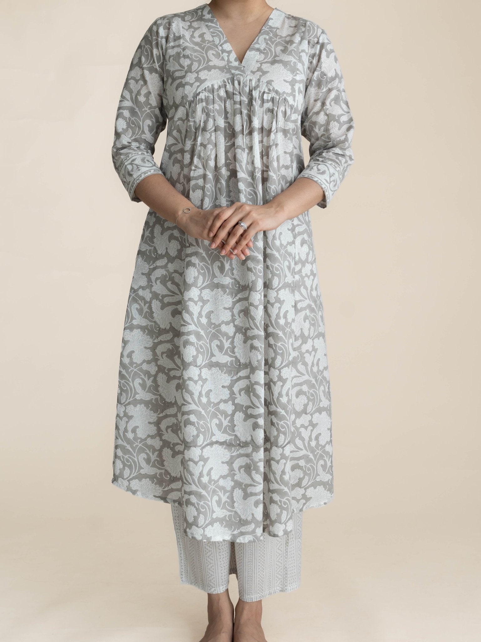 Remina Cotton Block Printed A-Line Suit Set - AINA