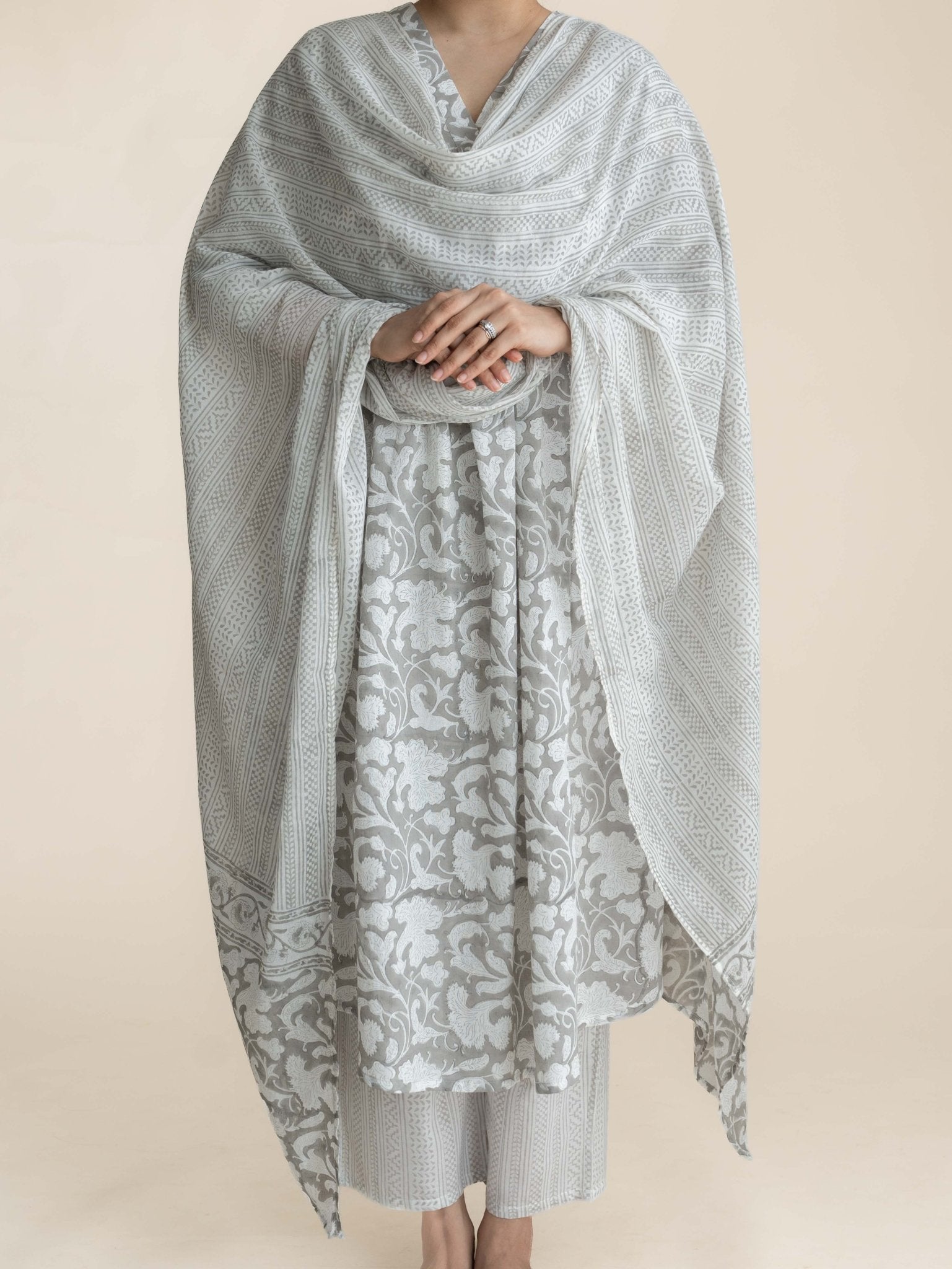 Remina Cotton Block Printed A-Line Suit Set - AINA