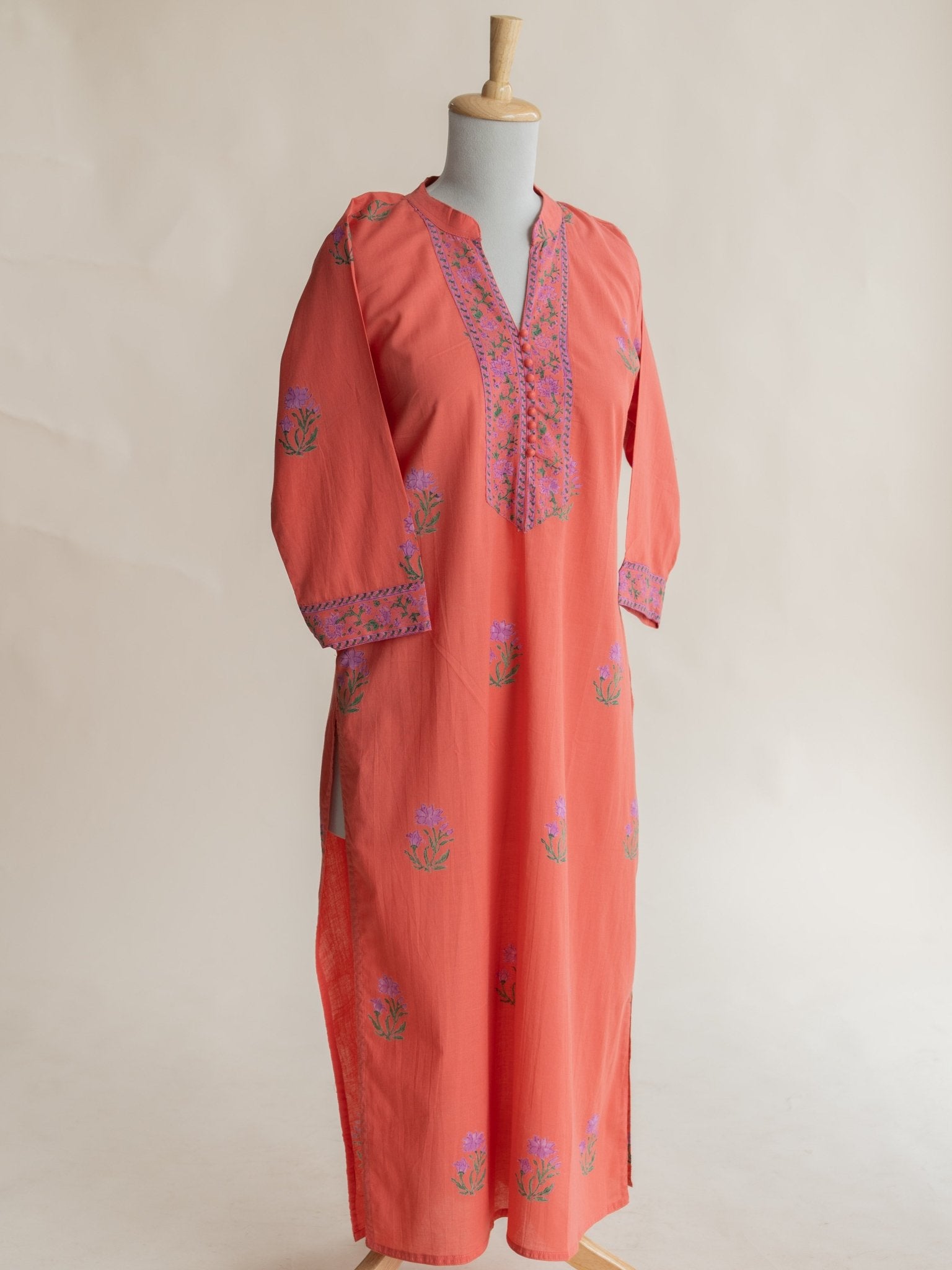 Remy Cotton Block Printed Straight Kurta - AINA