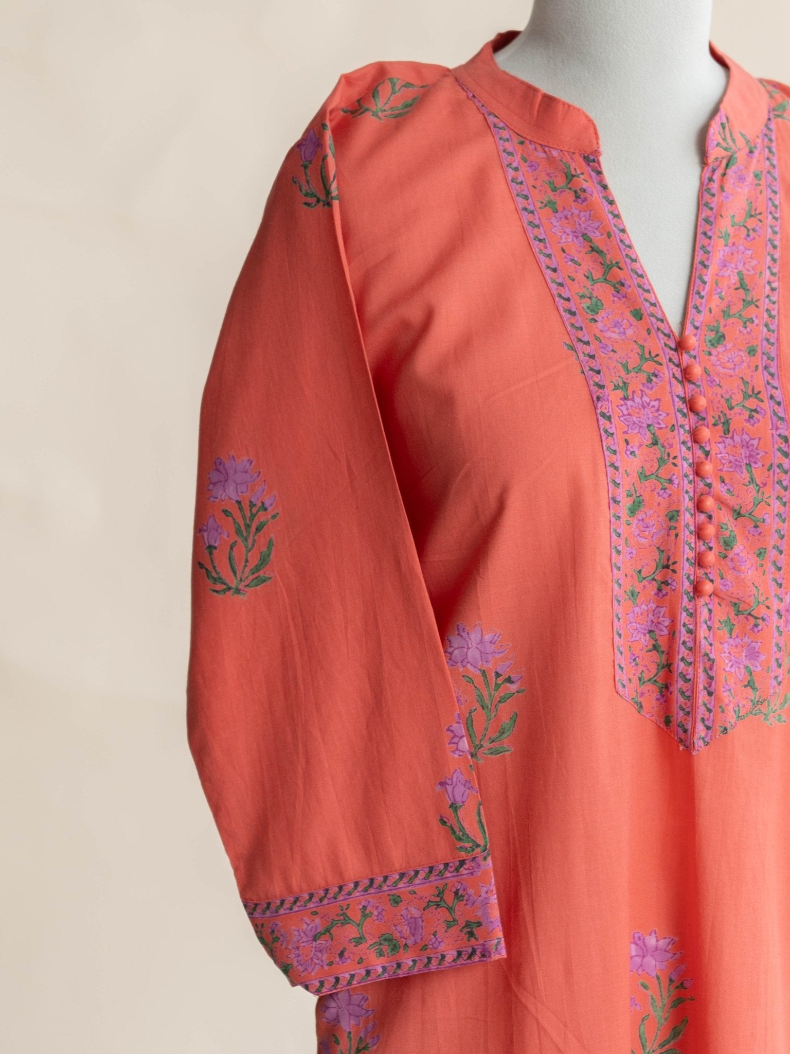 Remy Cotton Block Printed Straight Kurta - AINA