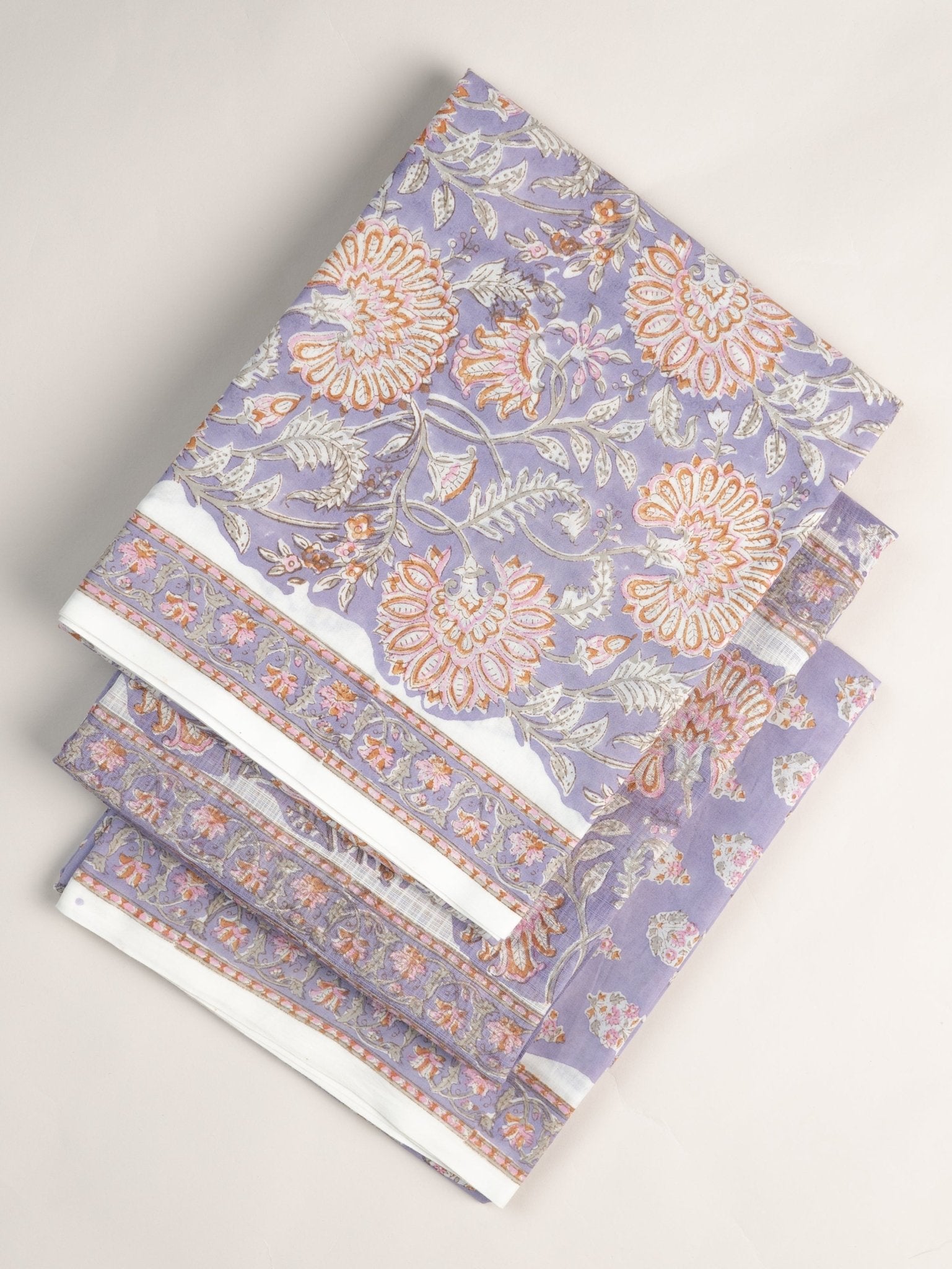 Rena Cotton Block Printed Unstitched Suit Set - 3 Piece - AINA