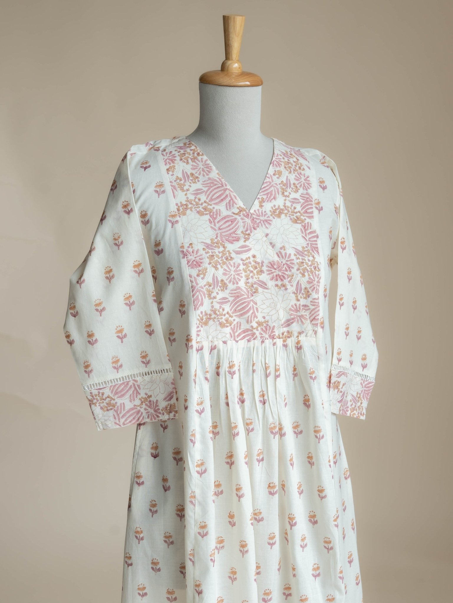 Renah Cotton Block Printed A-Line Kurta - AINA