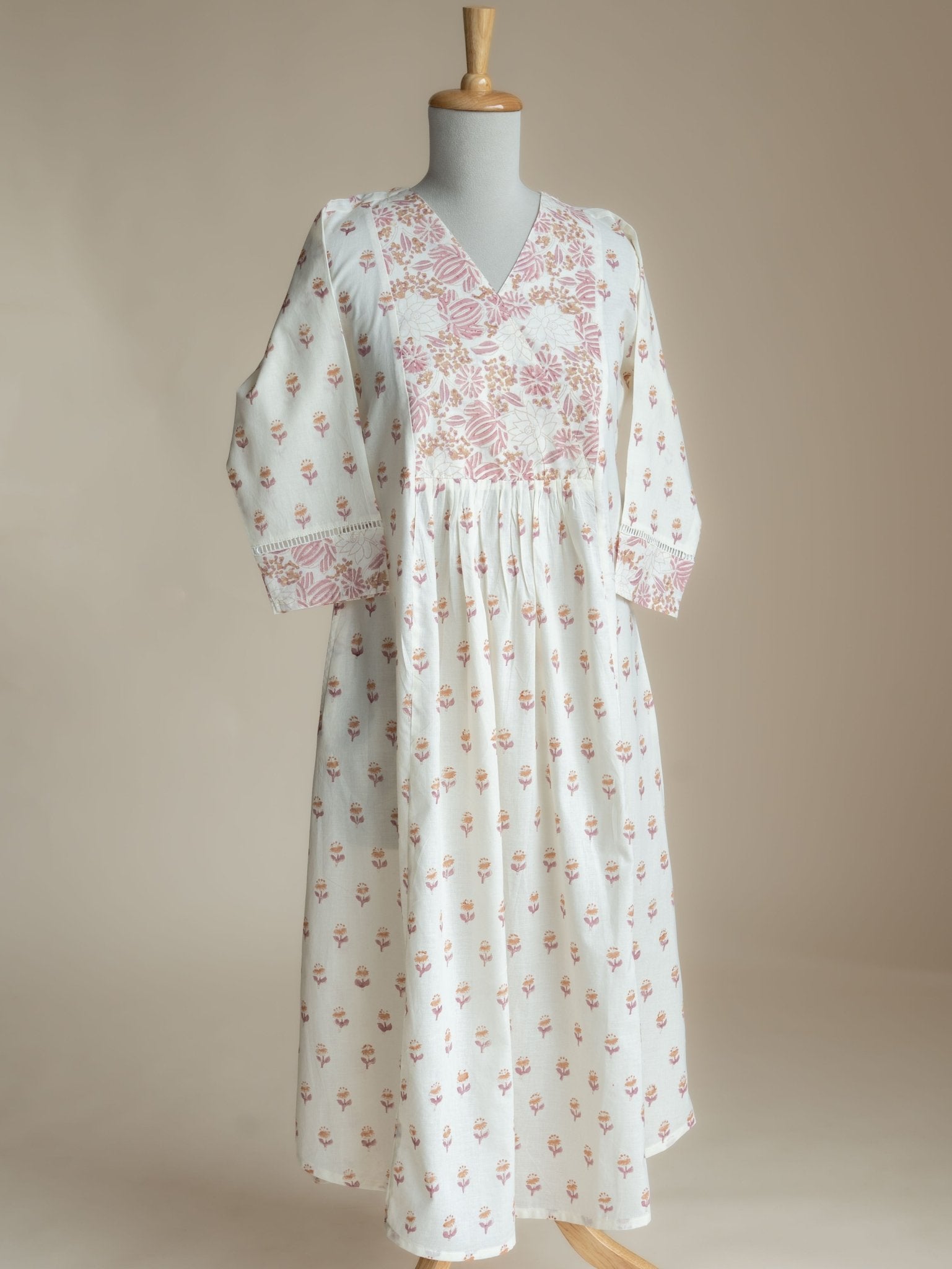 Renah Cotton Block Printed A-Line Kurta - AINA