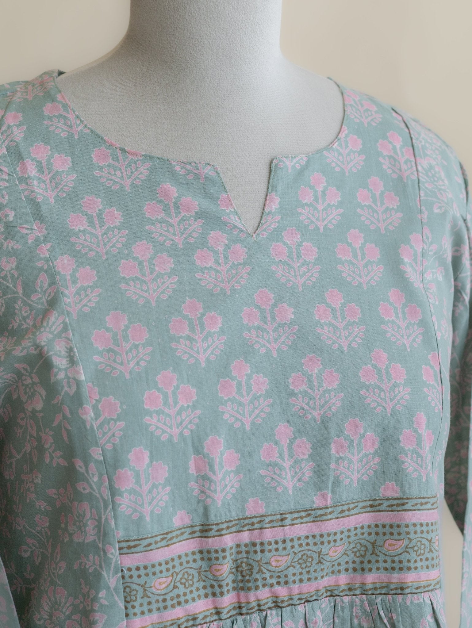 Reya Cotton Block Printed A - Line Kurta - AINA