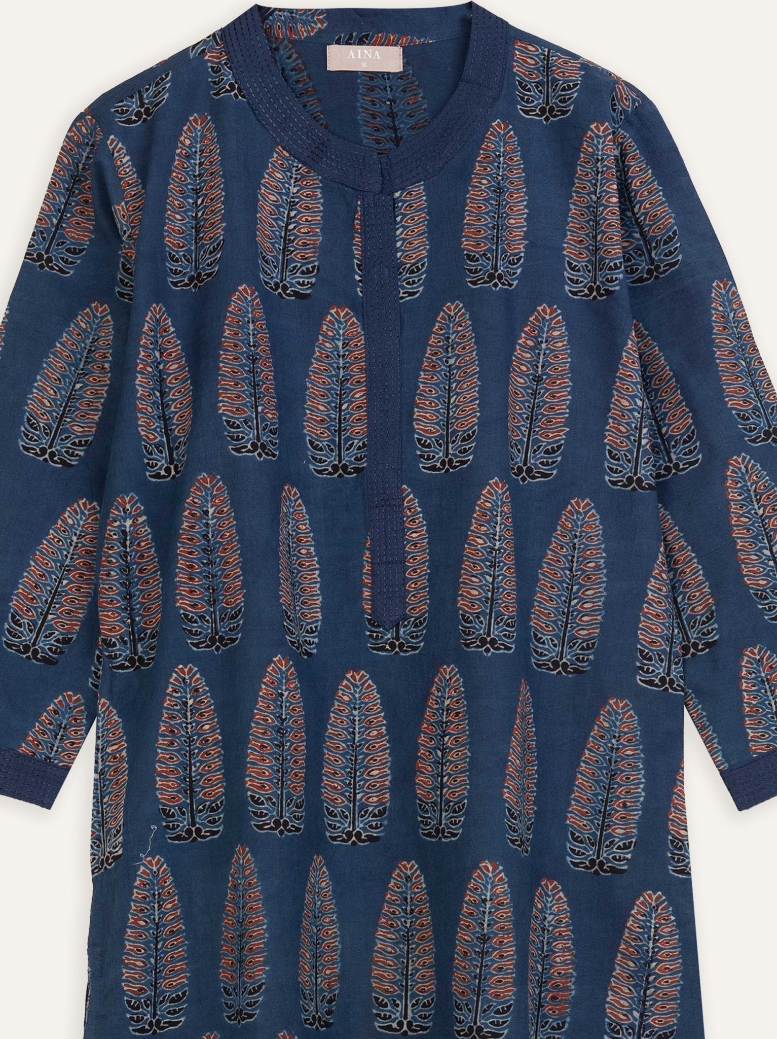 Reza Cotton Ajrakh Block Printed Straight Kurta - AINA