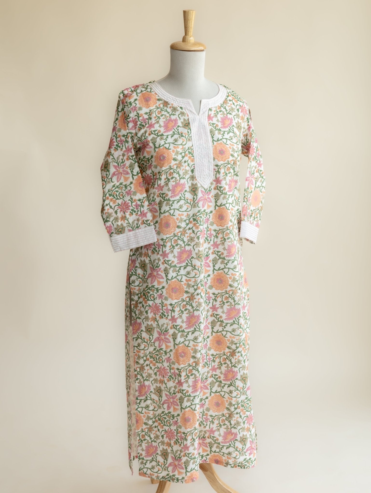 Riddhi Cotton Block Printed Straight Kurta - AINA