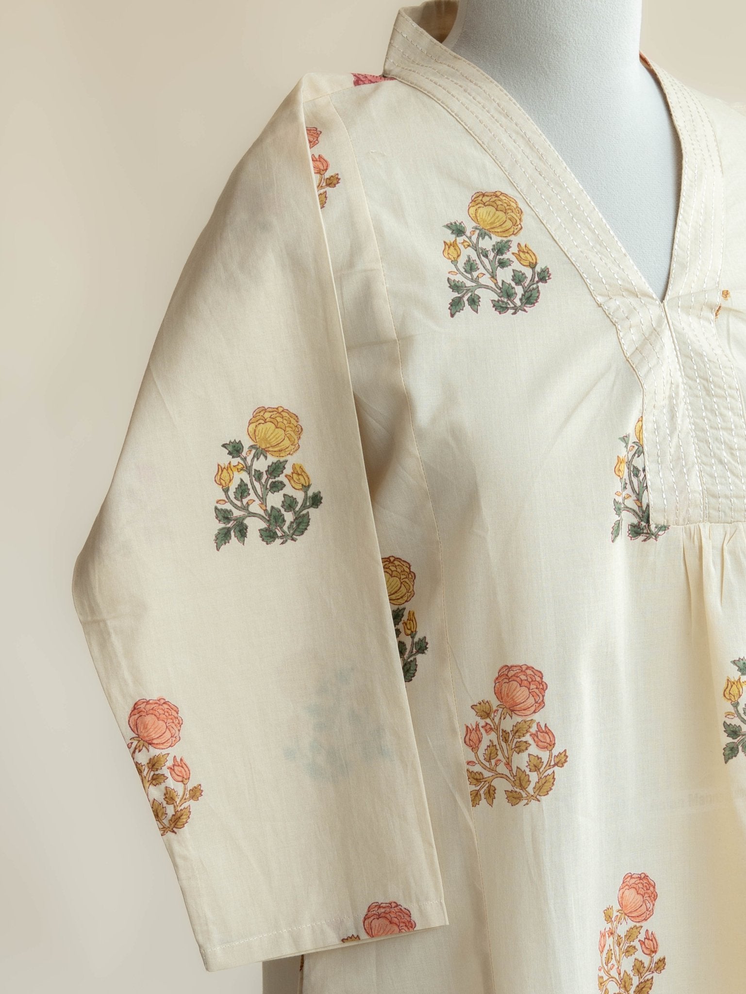 Ridhika Cotton Block Printed A - Line Kurta - AINA