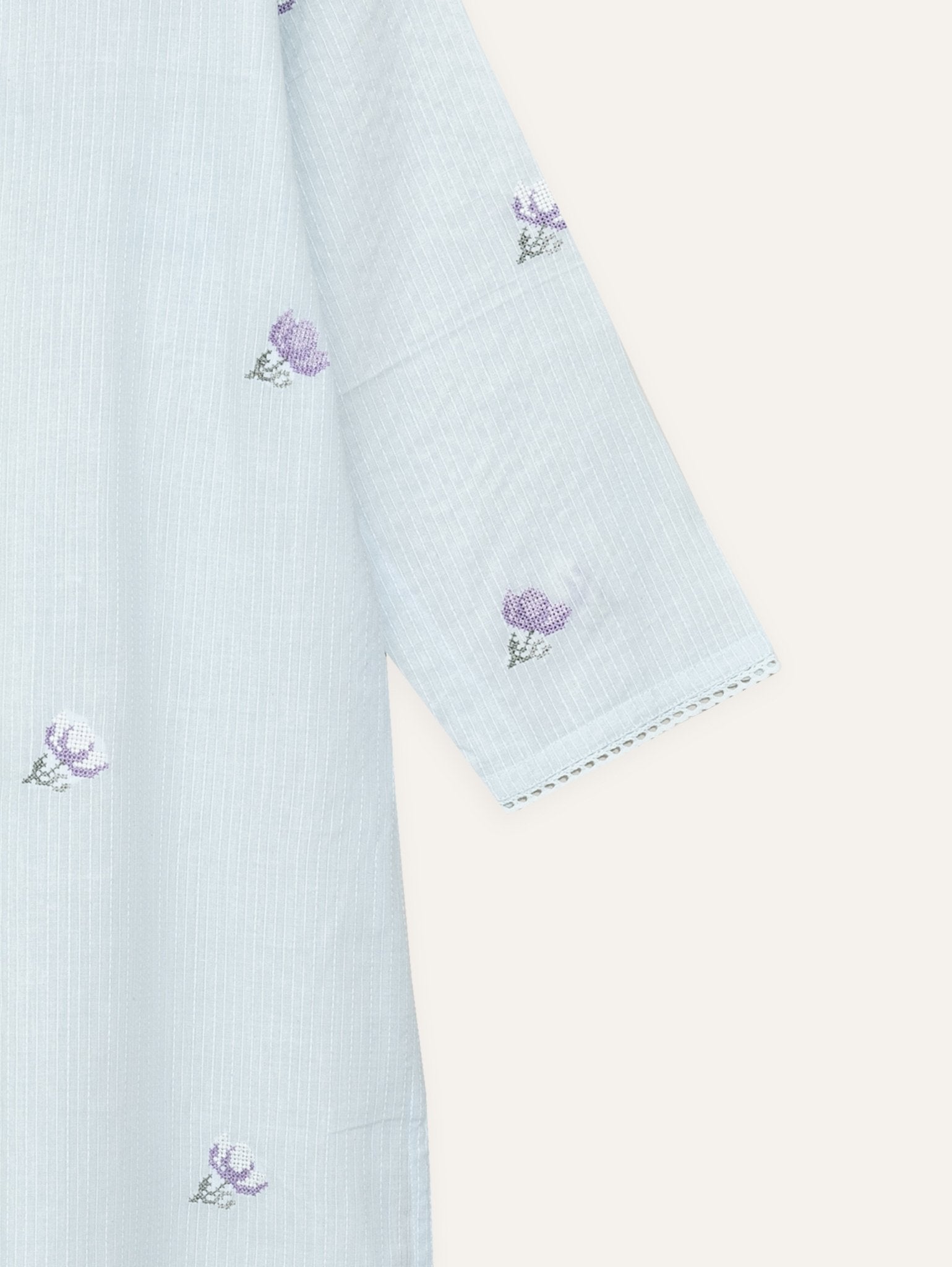 Riha Cotton Dobby Embroidered Straight Kurta - AINA