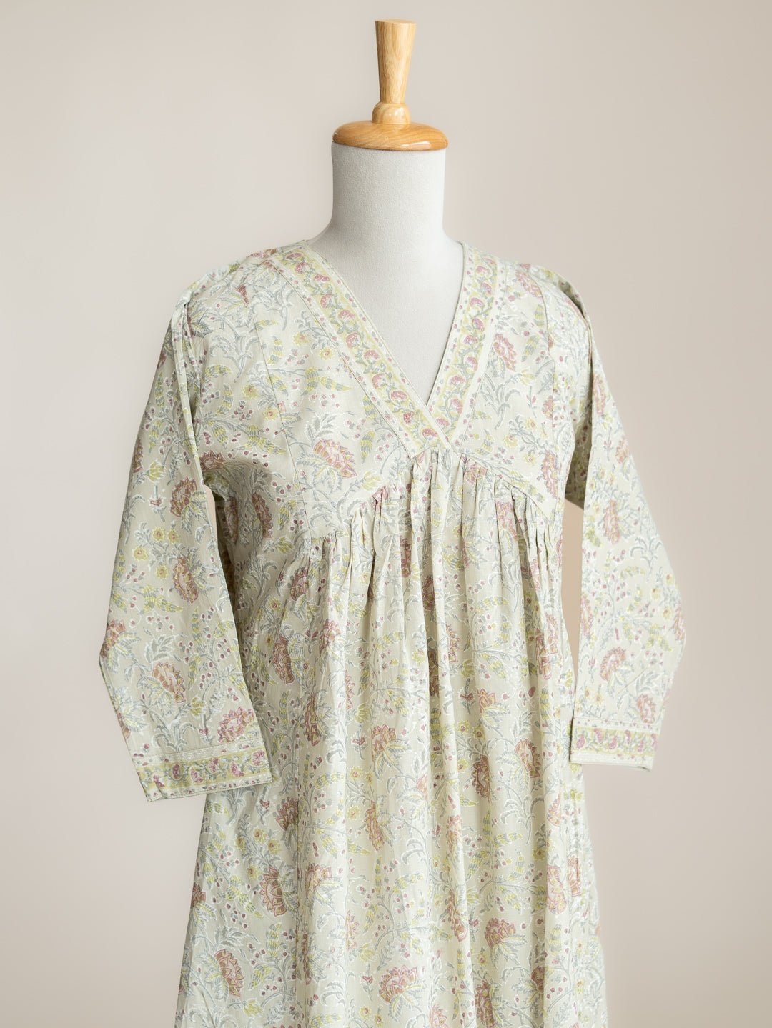 Rihana Cotton Block Printed A - Line Kurta - AINA