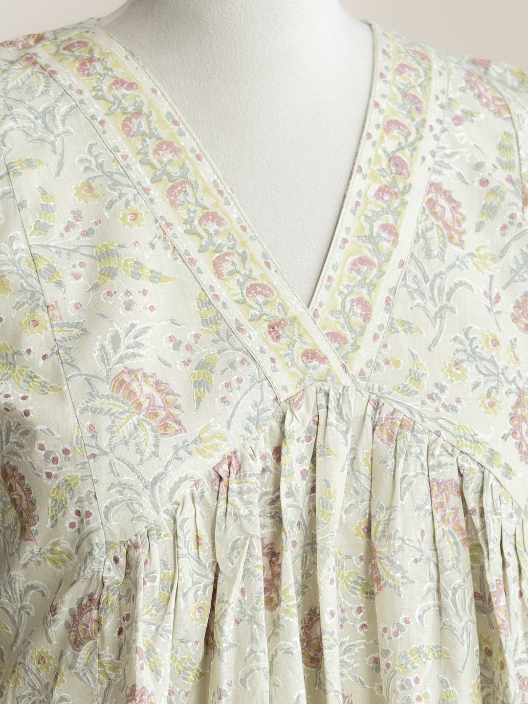 Rihana Cotton Block Printed A - Line Kurta - AINA