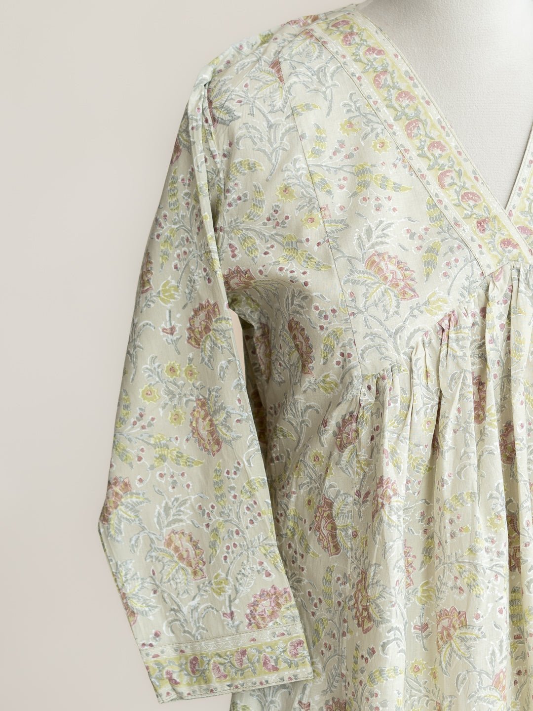 Rihana Cotton Block Printed A - Line Kurta - AINA