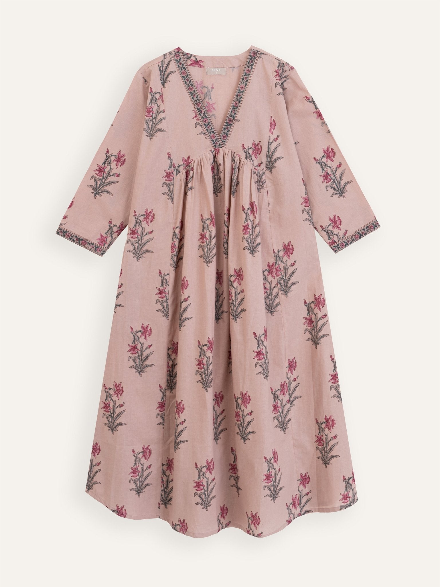 Rihana Cotton Block Printed A - Line Suit Set - AINA