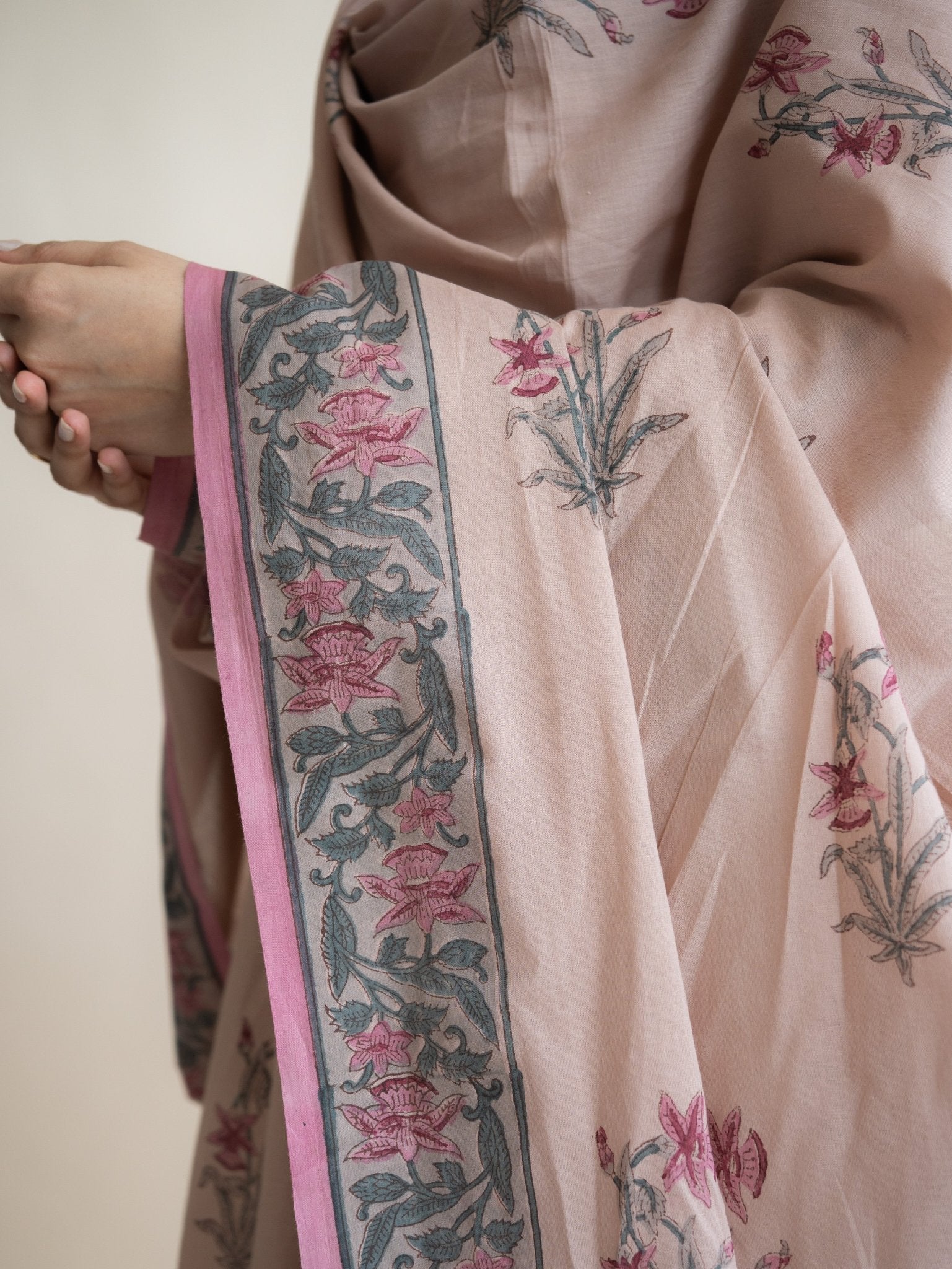 Rihana Cotton Block Printed A - Line Suit Set - AINA