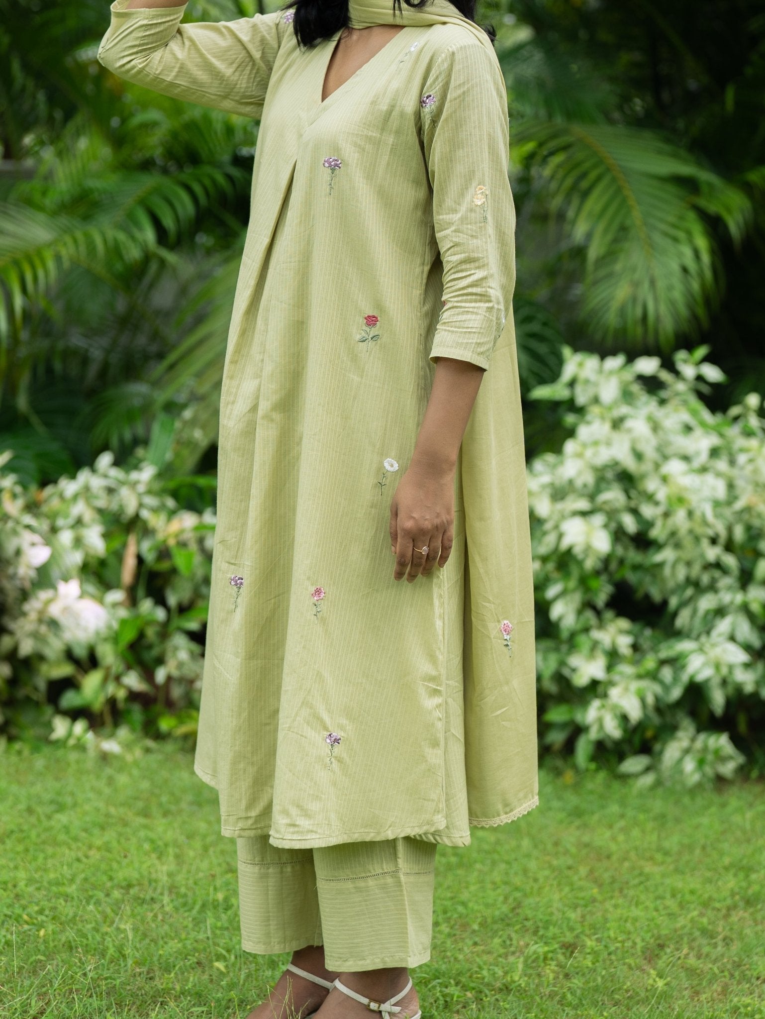 Rina Cotton Embroidered A - Line Suit Set - AINA