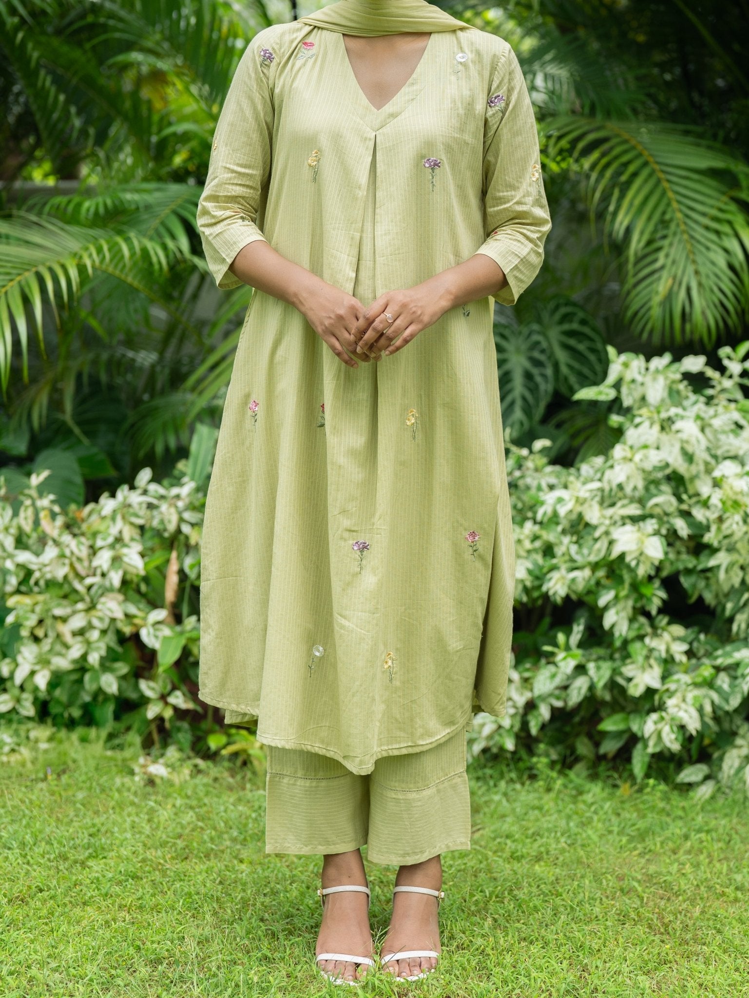 Rina Cotton Embroidered A - Line Suit Set - AINA