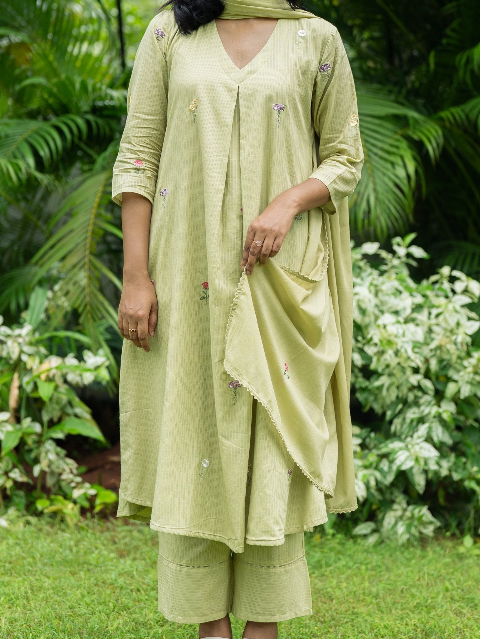 Rina Cotton Embroidered A - Line Suit Set - AINA