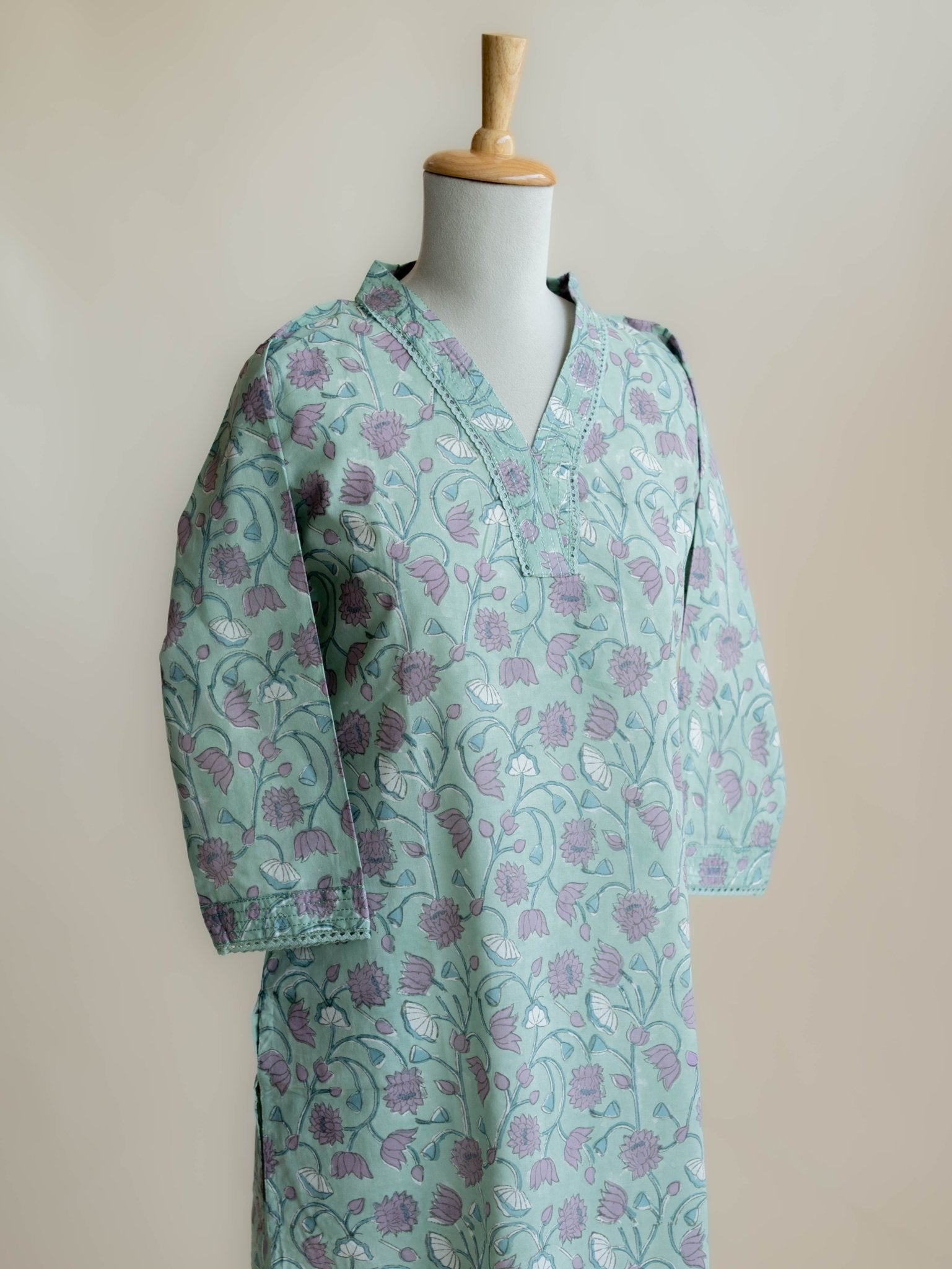 Riya Cotton Block Printed Straight Kurta - AINA