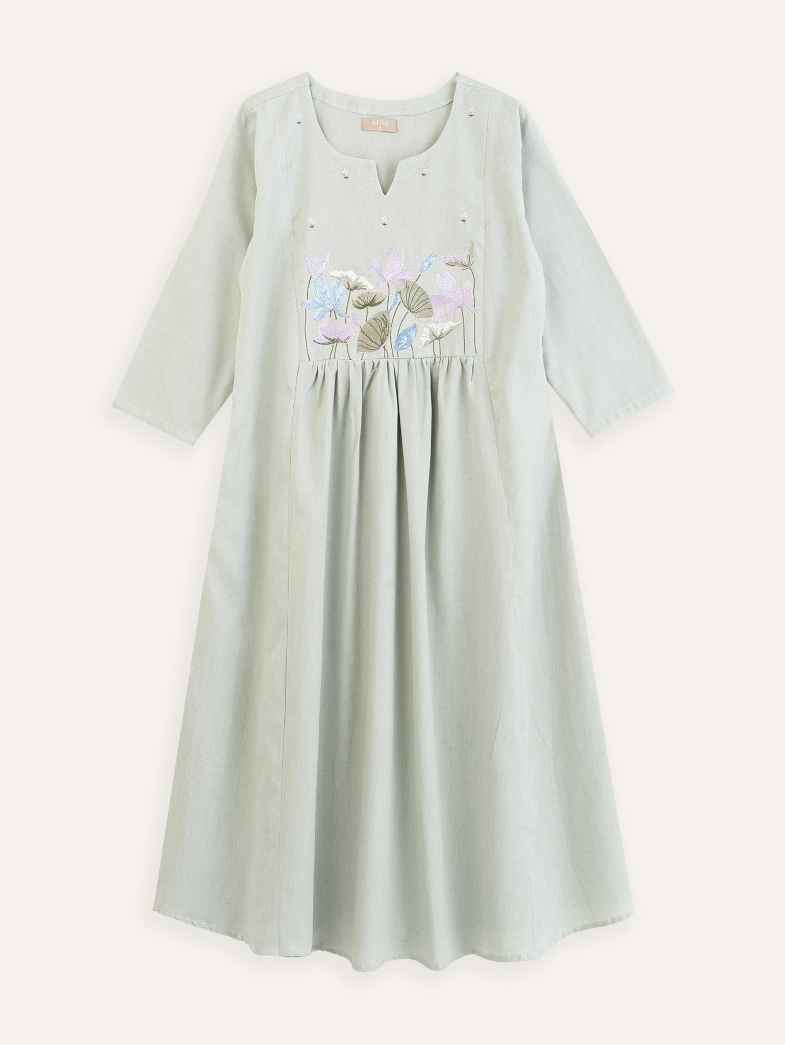 Rubayya Cotton Flax Embroidered A - Line Kurta - AINA