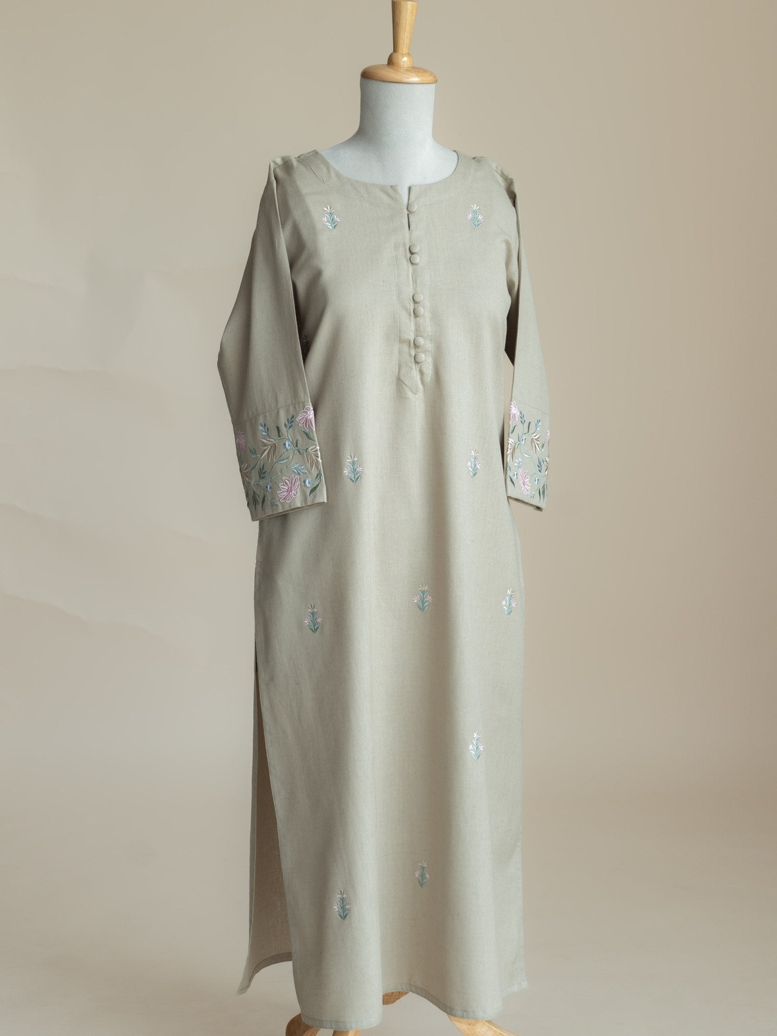 Rumina Cotton Flax Embroidered Straight Kurta - AINA