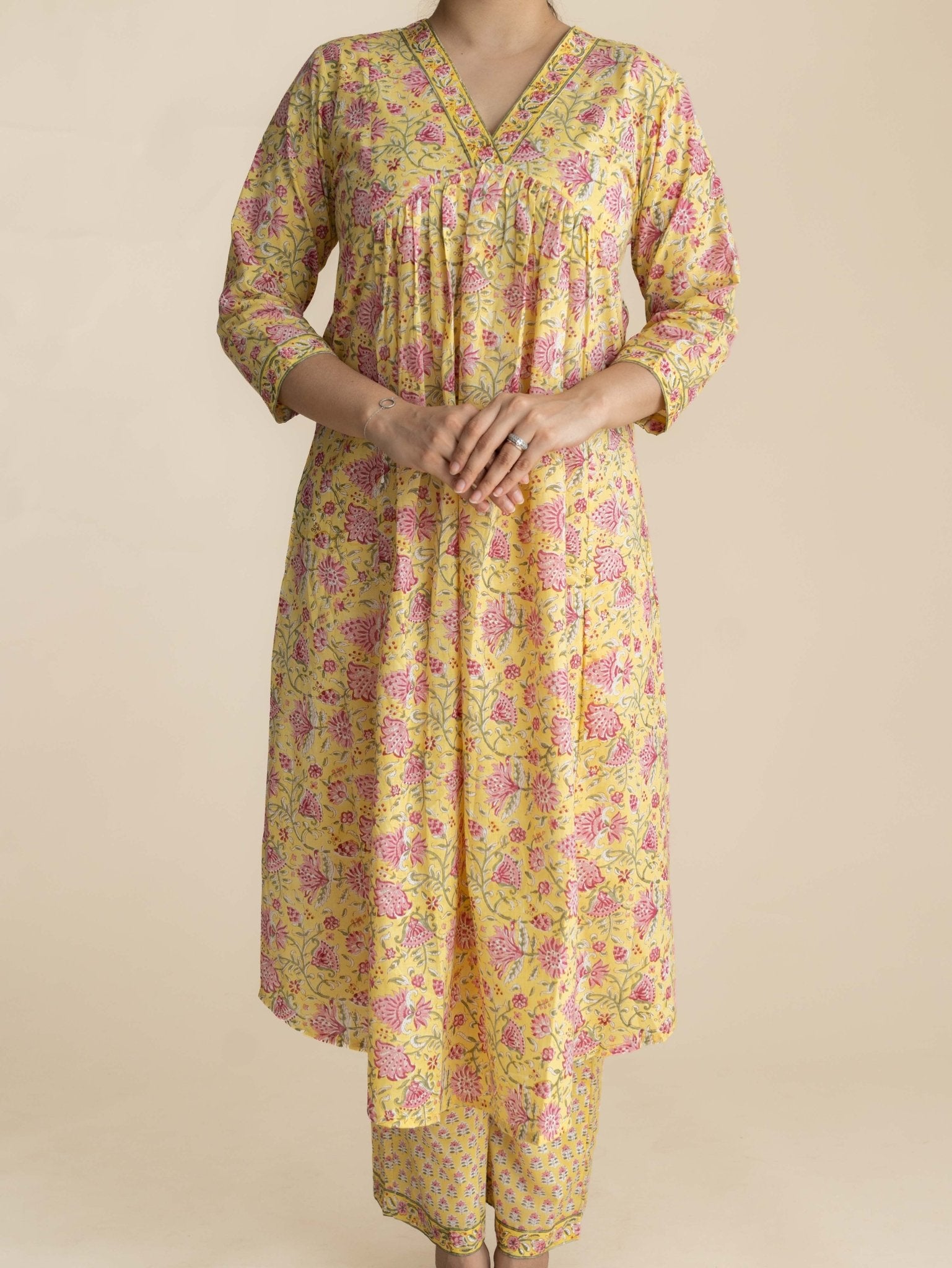 Rutvi Cotton Block Printed A-Line Suit Set - AINA