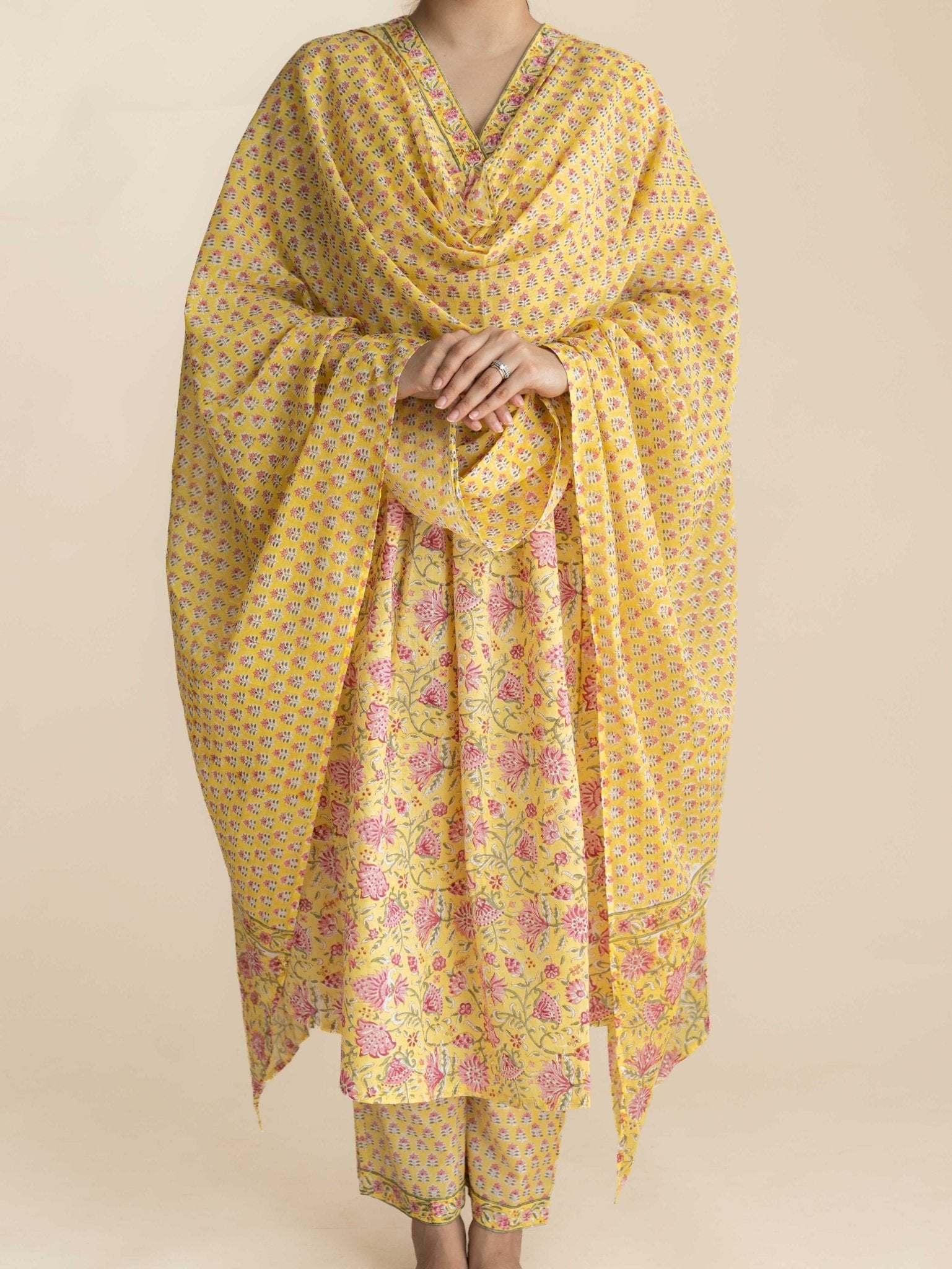 Rutvi Cotton Block Printed A-Line Suit Set - AINA