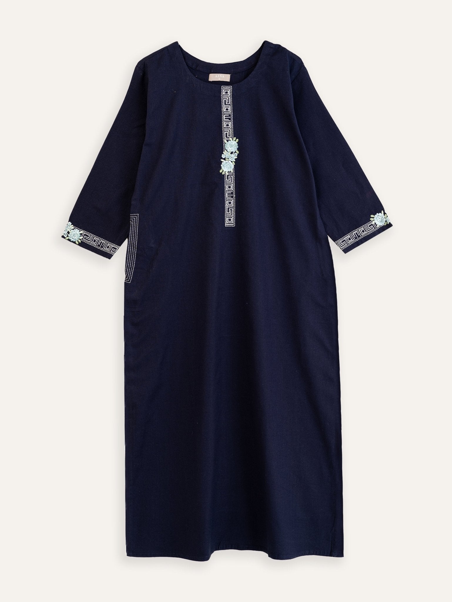 Ryca Cotton Flax Embroidered Straight Kurta - AINA