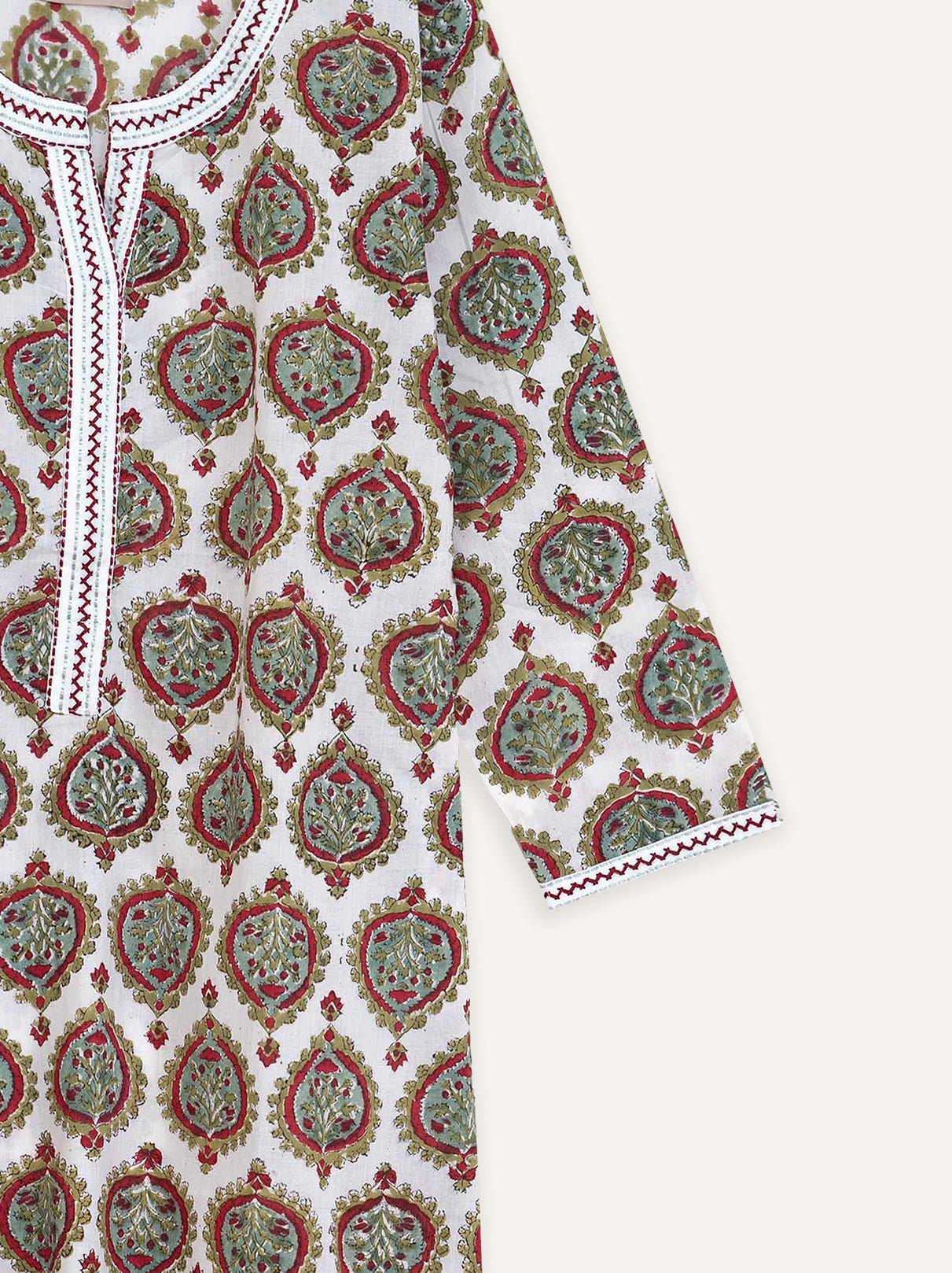 Saeeda Cotton Block Printed Straight Kurta - AINA