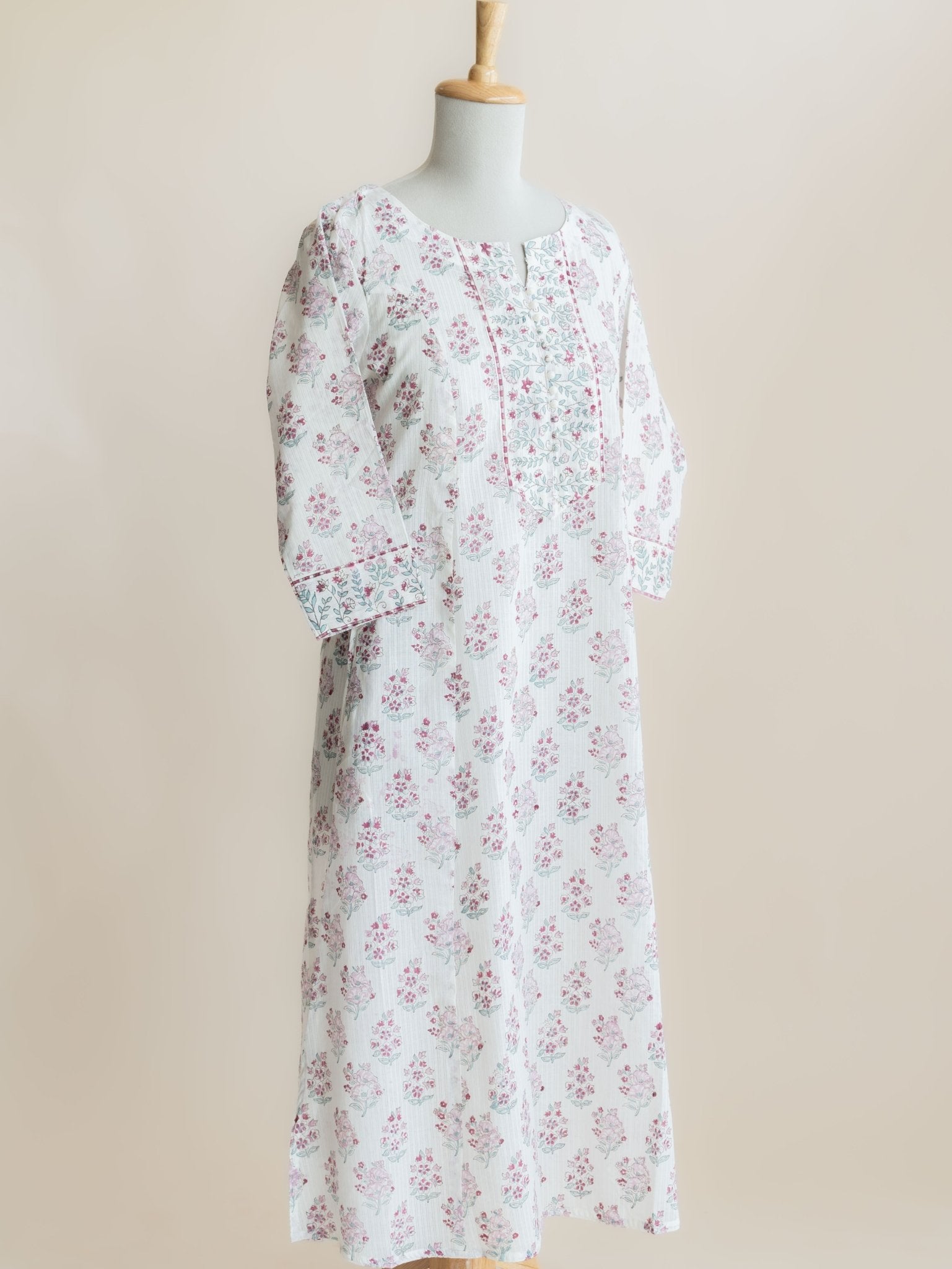 Safa Cotton Block Printed A - Line Kurta - AINA