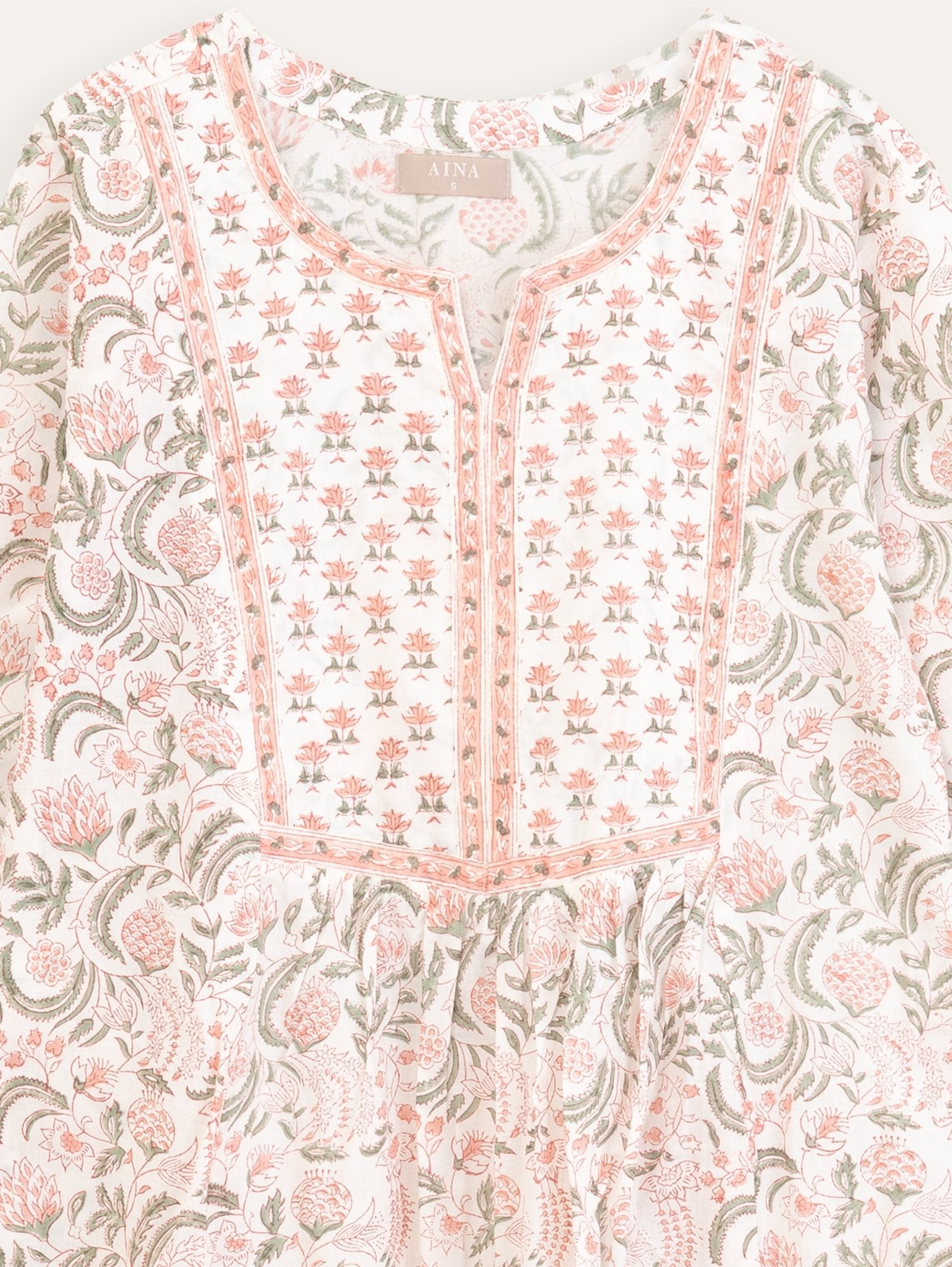 Saiba Cotton Block Printed A - Line Kurta - AINA