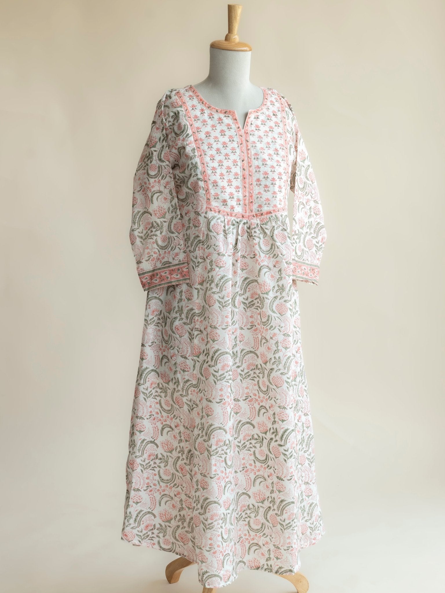 Saiba Cotton Block Printed A - Line Kurta - AINA