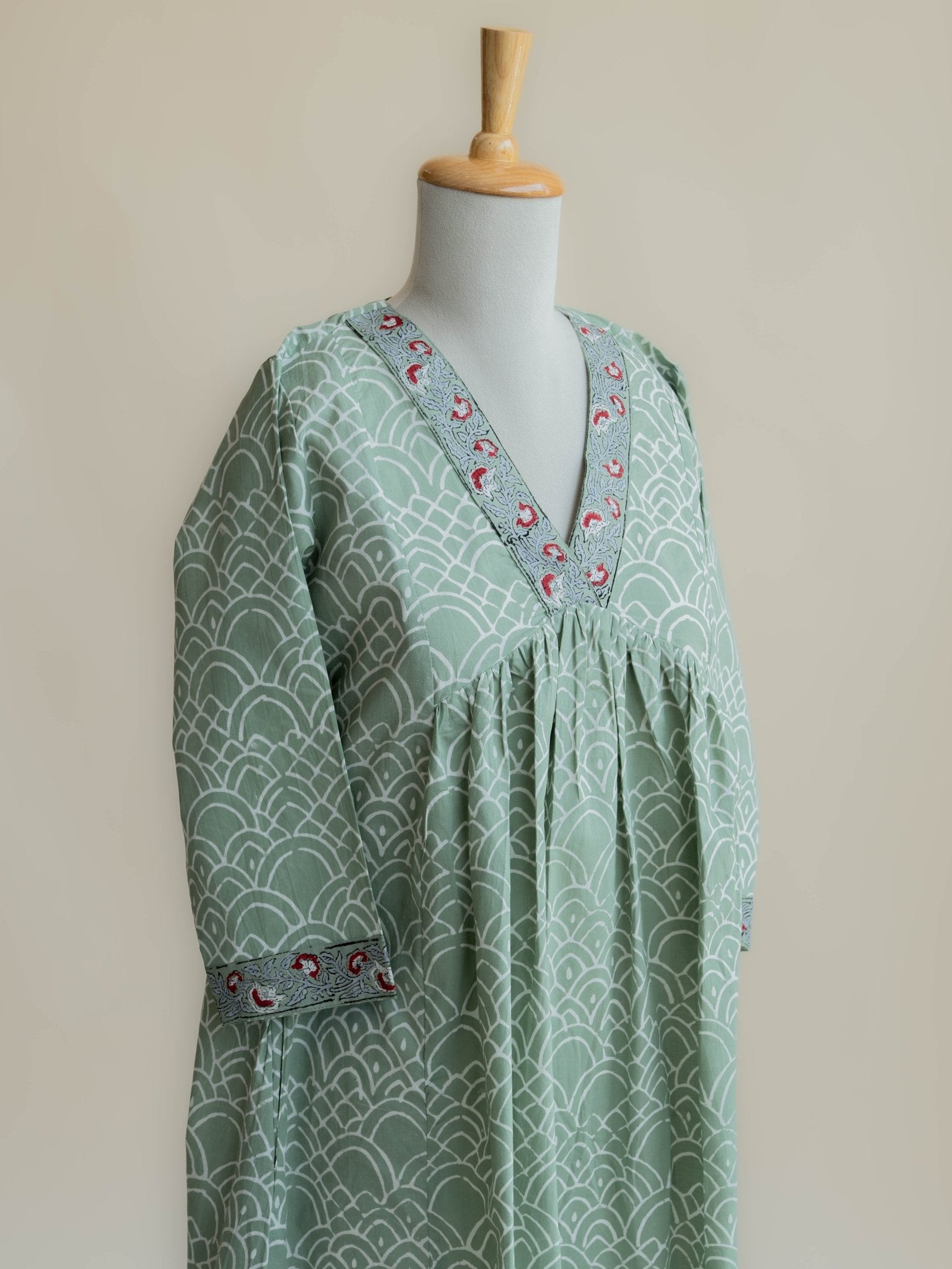 Saima Cotton Block Printed A - Line Kurta - AINA