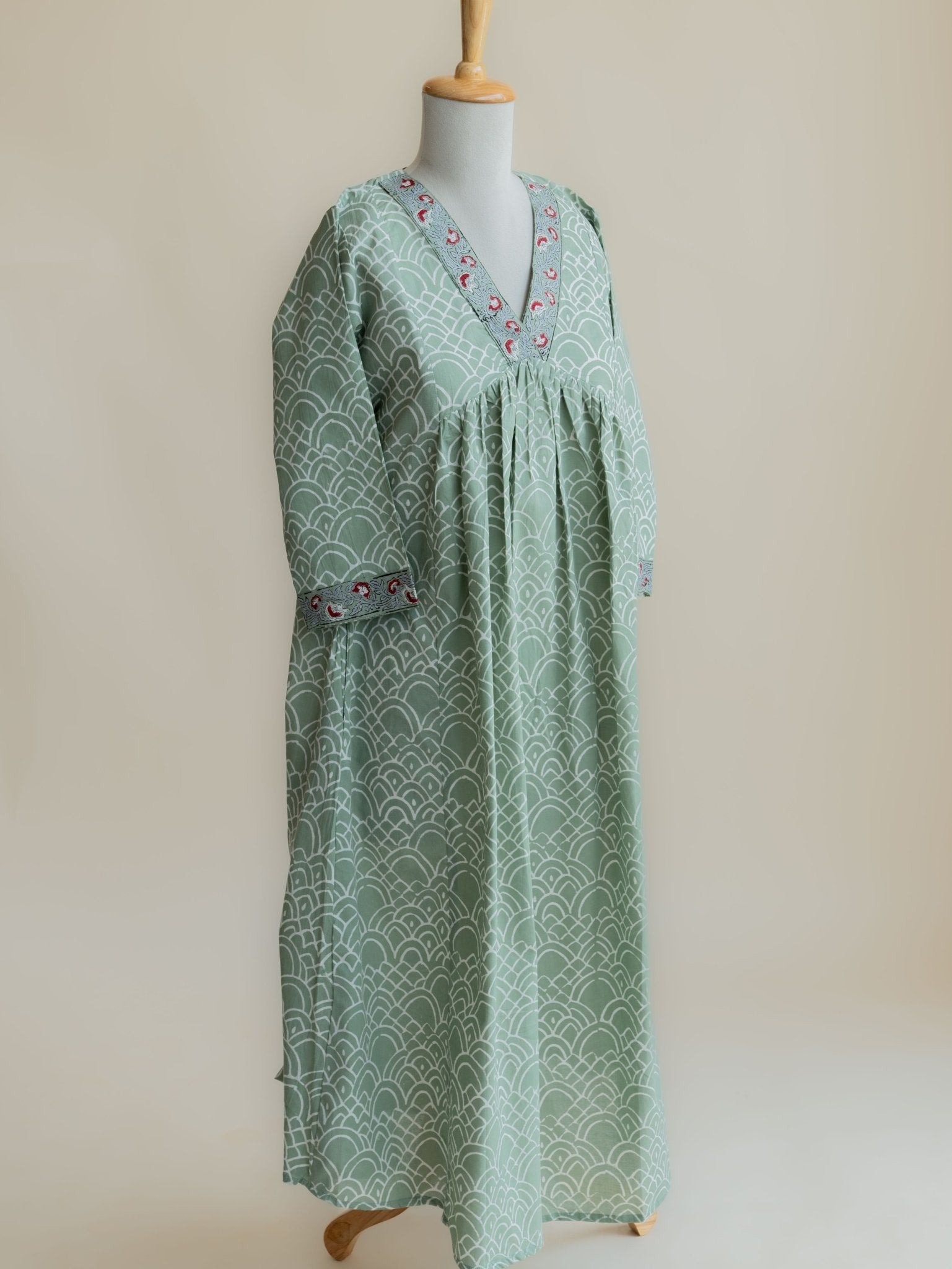 Saima Cotton Block Printed A - Line Kurta - AINA