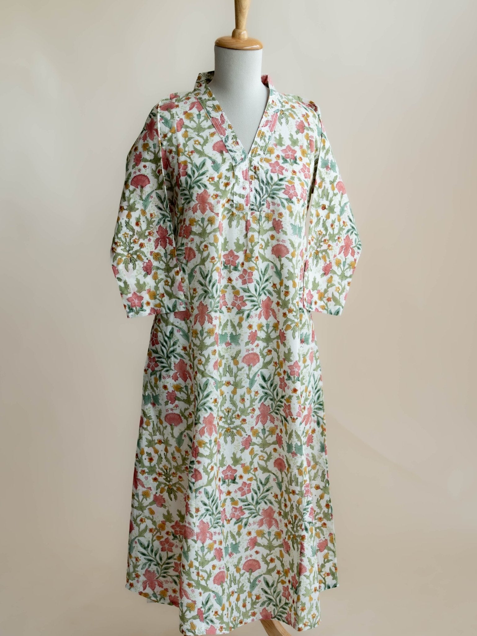Saina Cotton Block Printed A - Line Kurta - AINA