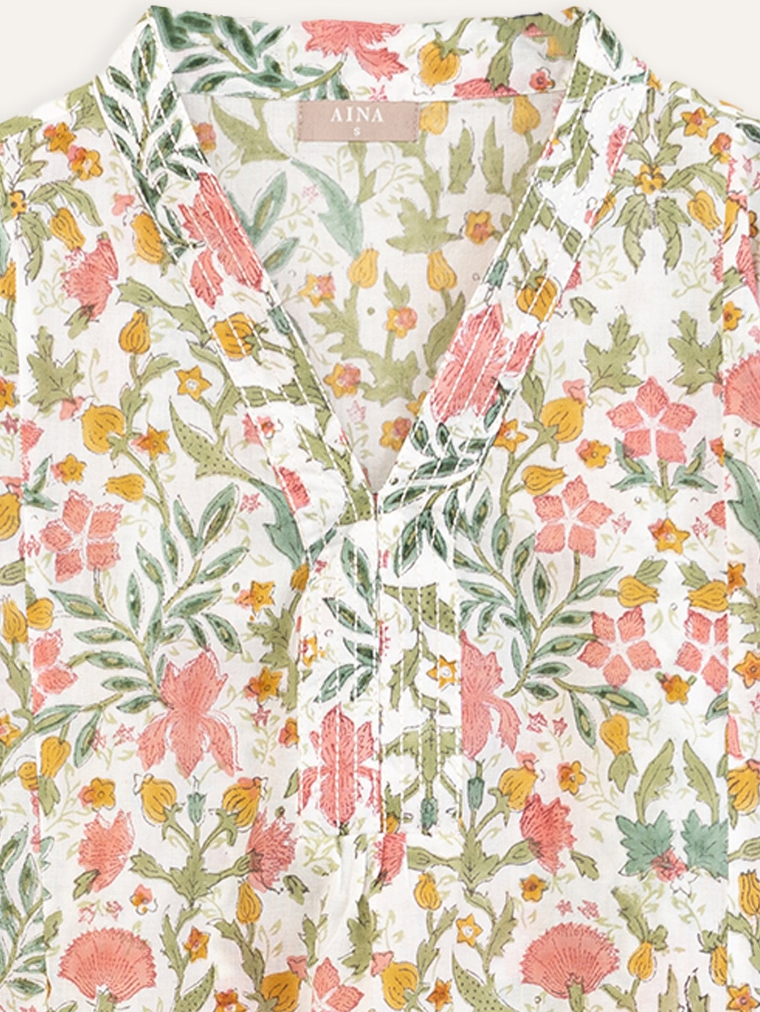 Saina Cotton Block Printed A - Line Kurta - AINA