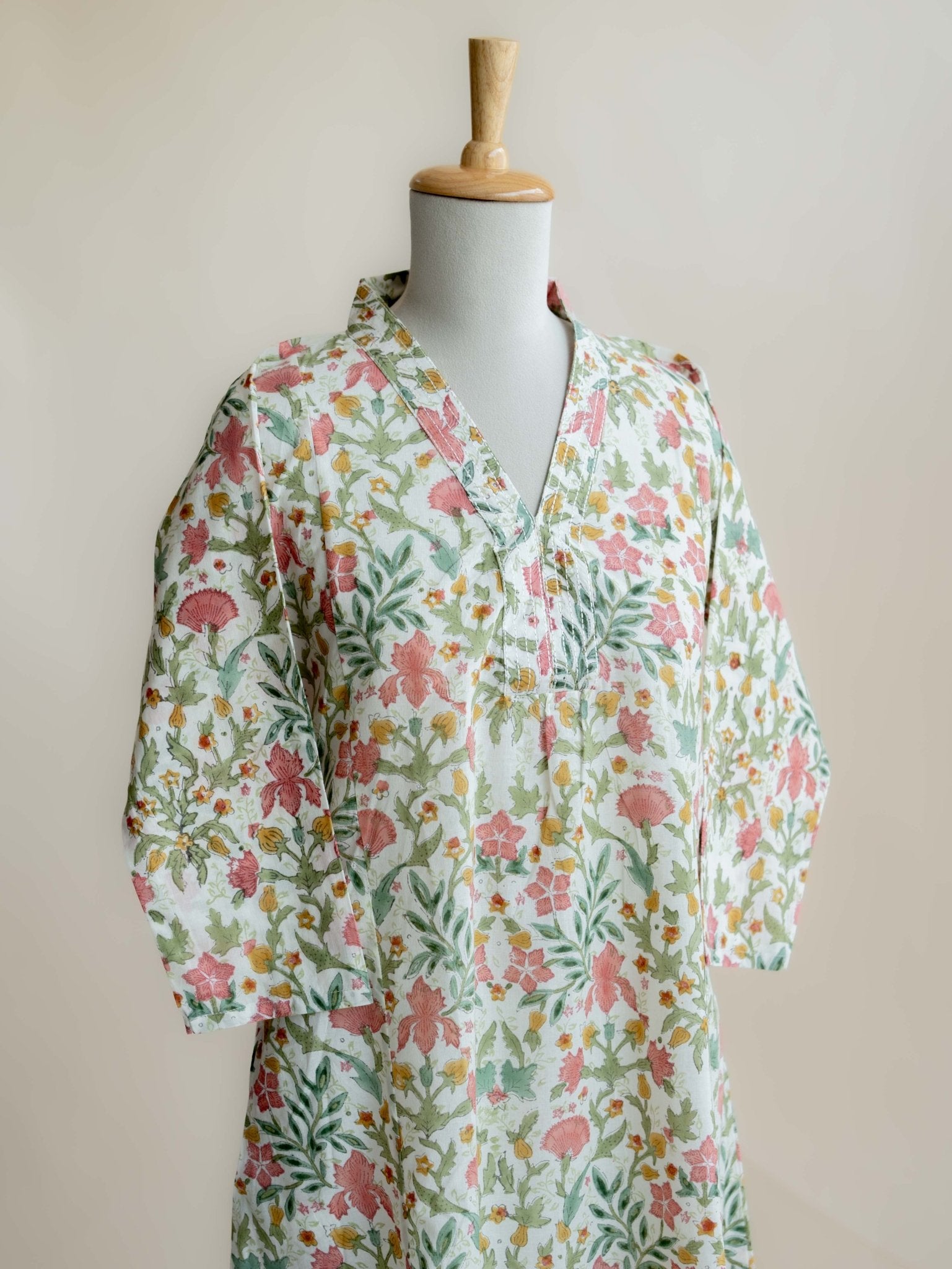 Saina Cotton Block Printed A - Line Kurta - AINA