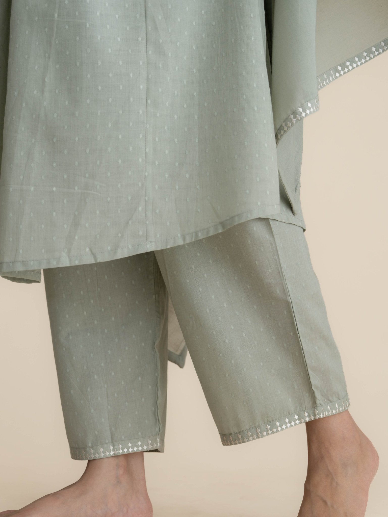 Saisha Cotton Dobby Embroidered A-Line Suit Set - AINA