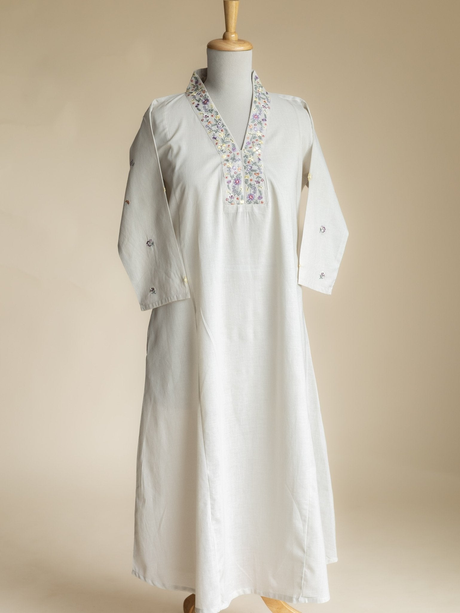 Samya Cotton Embroidered A-Line Kurta - AINA