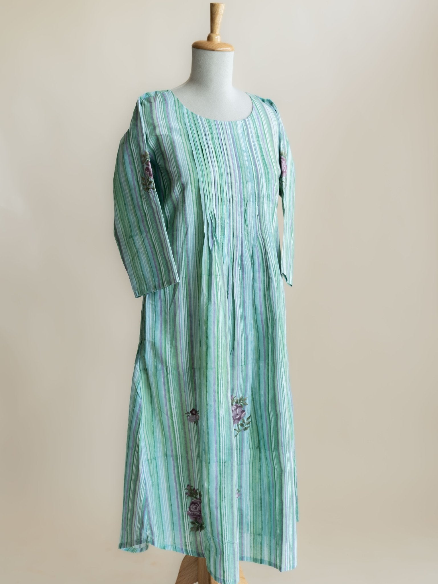 Sanha Cotton Block Printed Embroidered A - Line Kurta - AINA