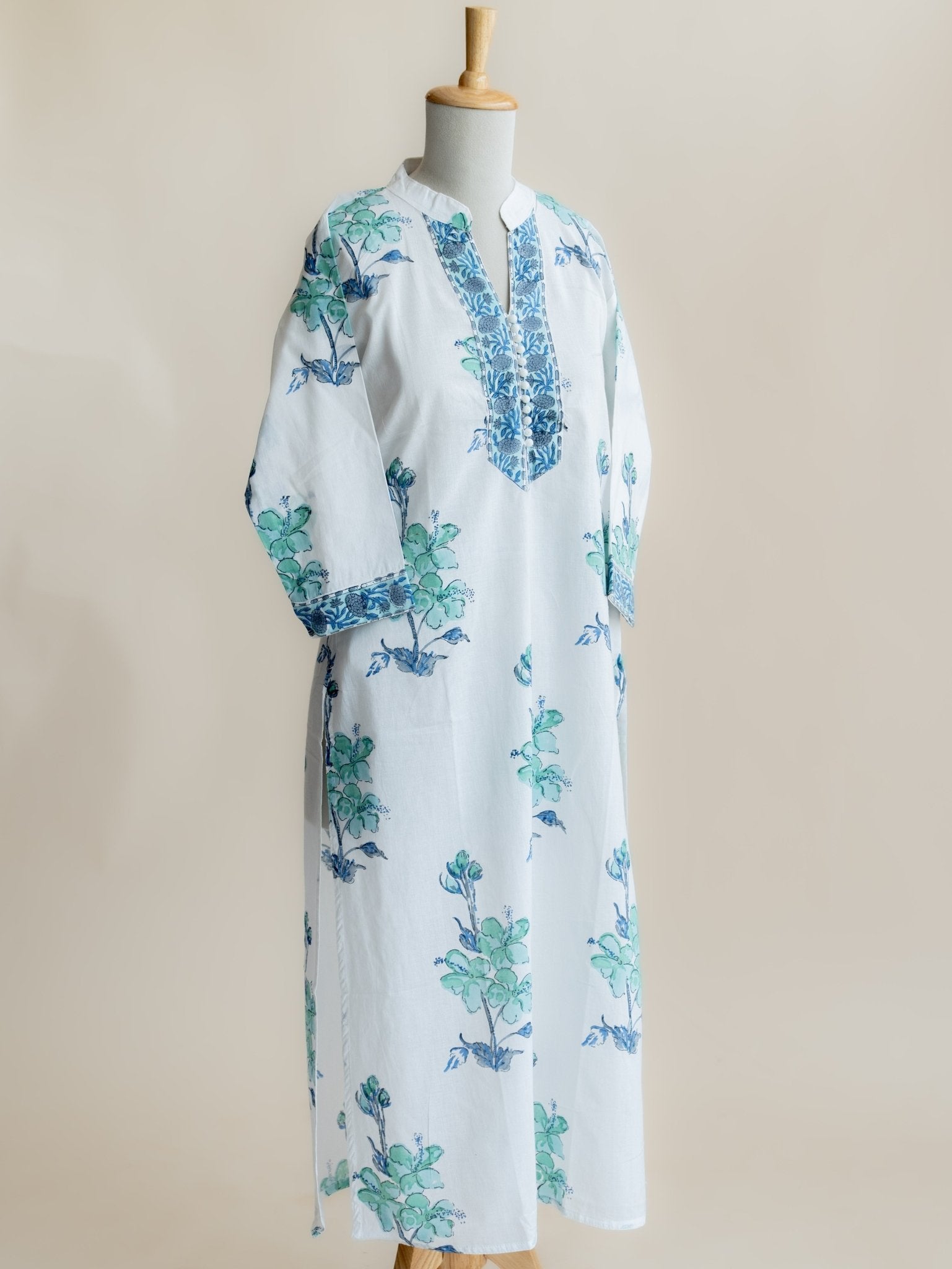 Saumya Cotton Block Printed Straight Kurta - AINA